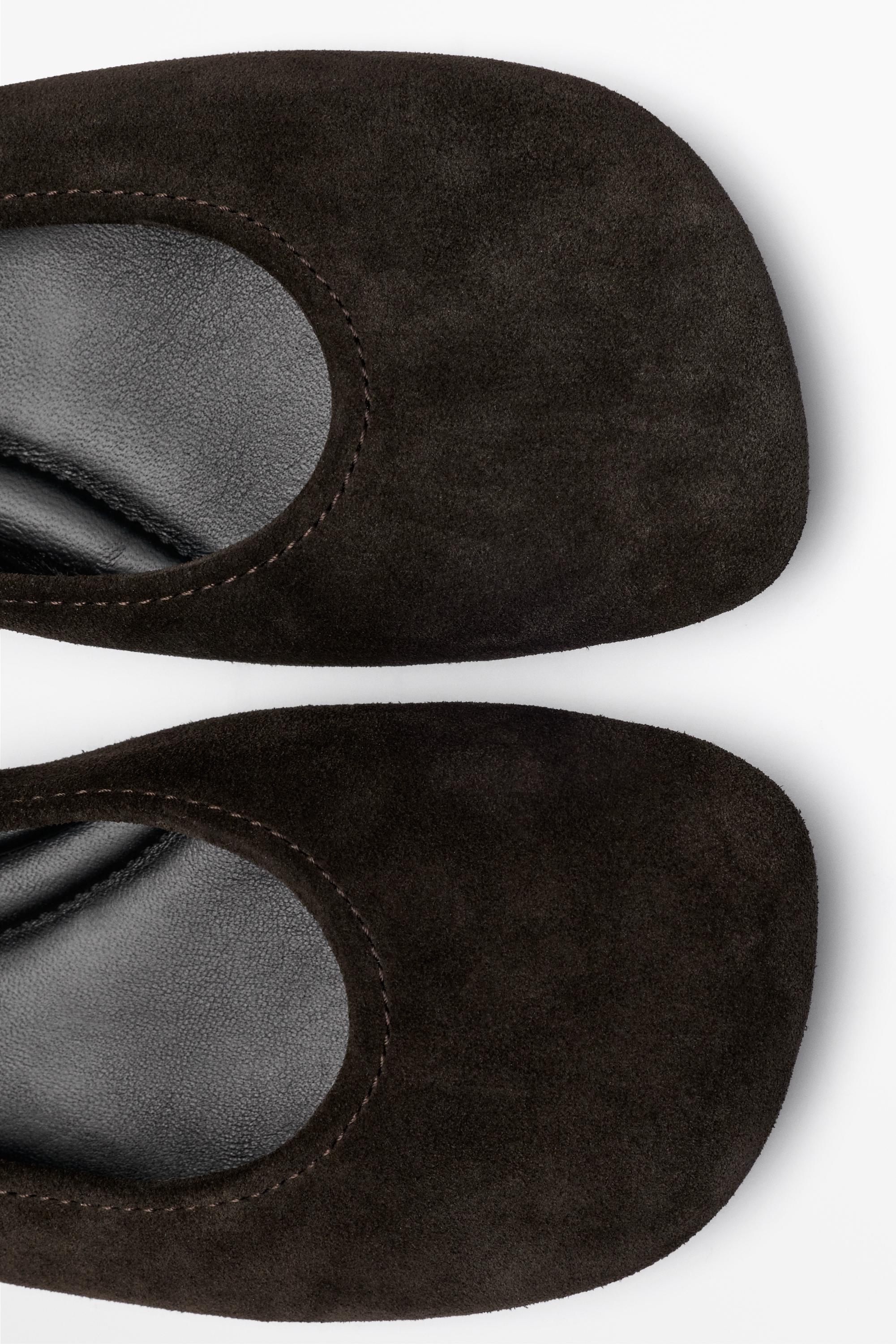 Square toe leather ballerina flats — BROWN
