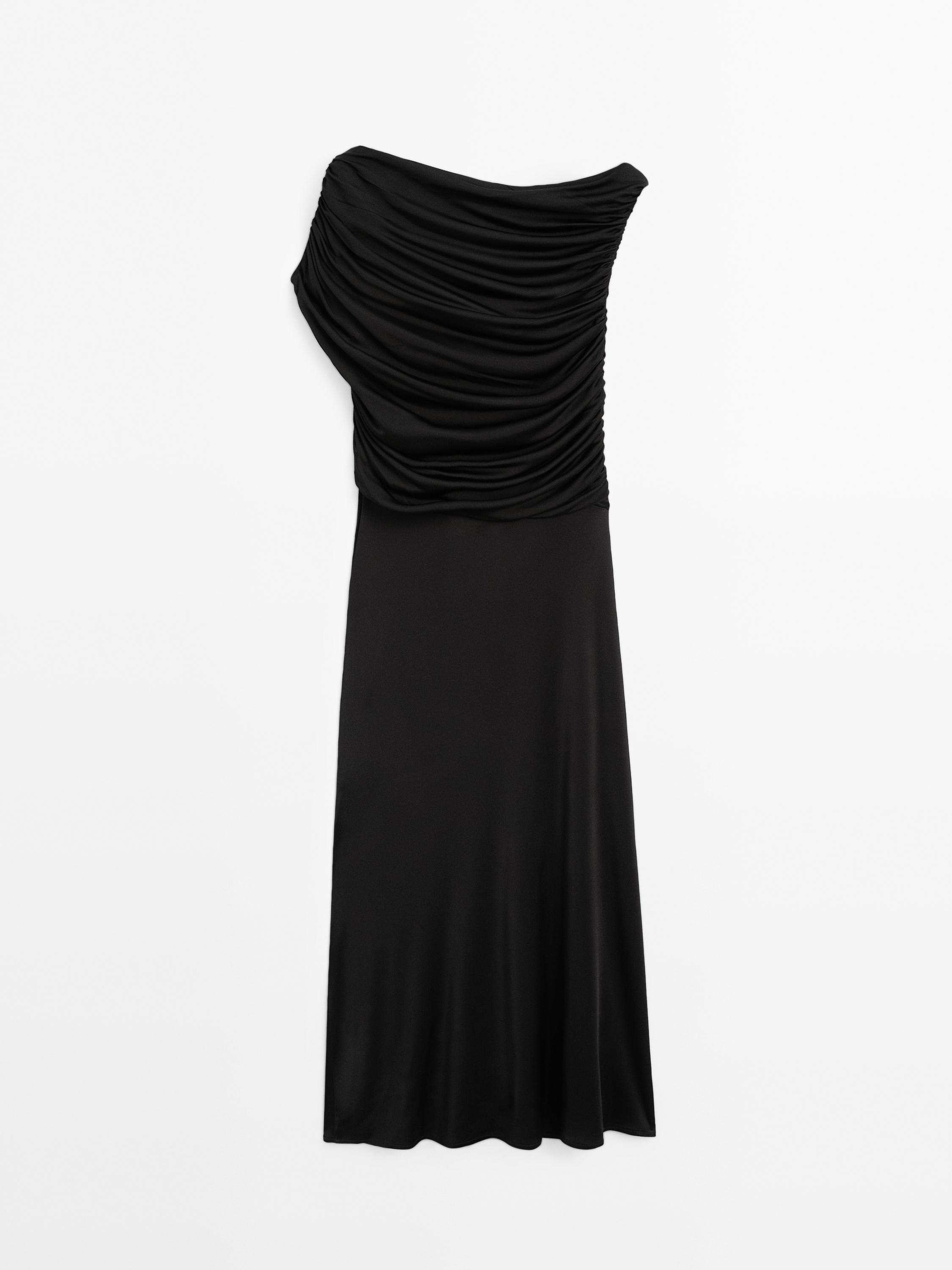 Vestido midi asimétrico drapeado