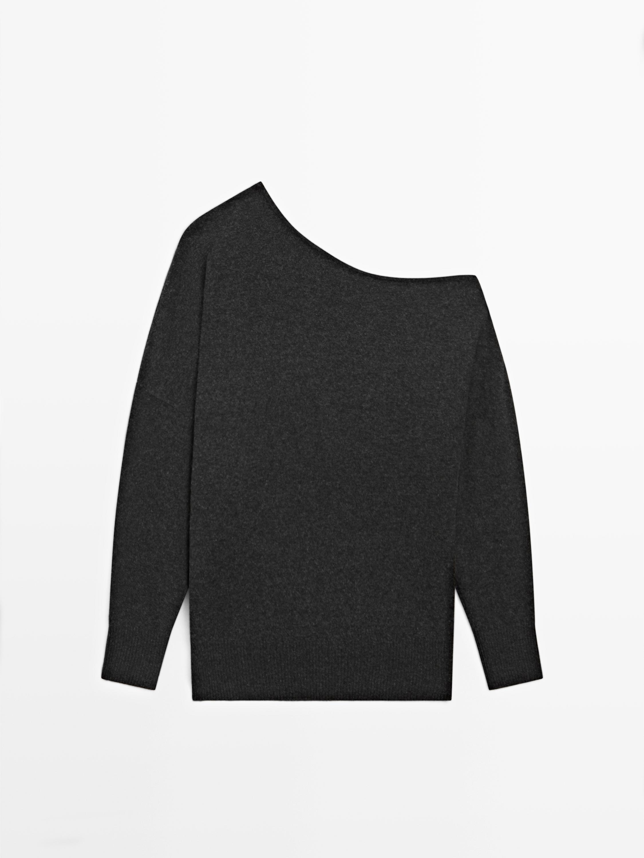 Wool blend asymmetric neck sweater