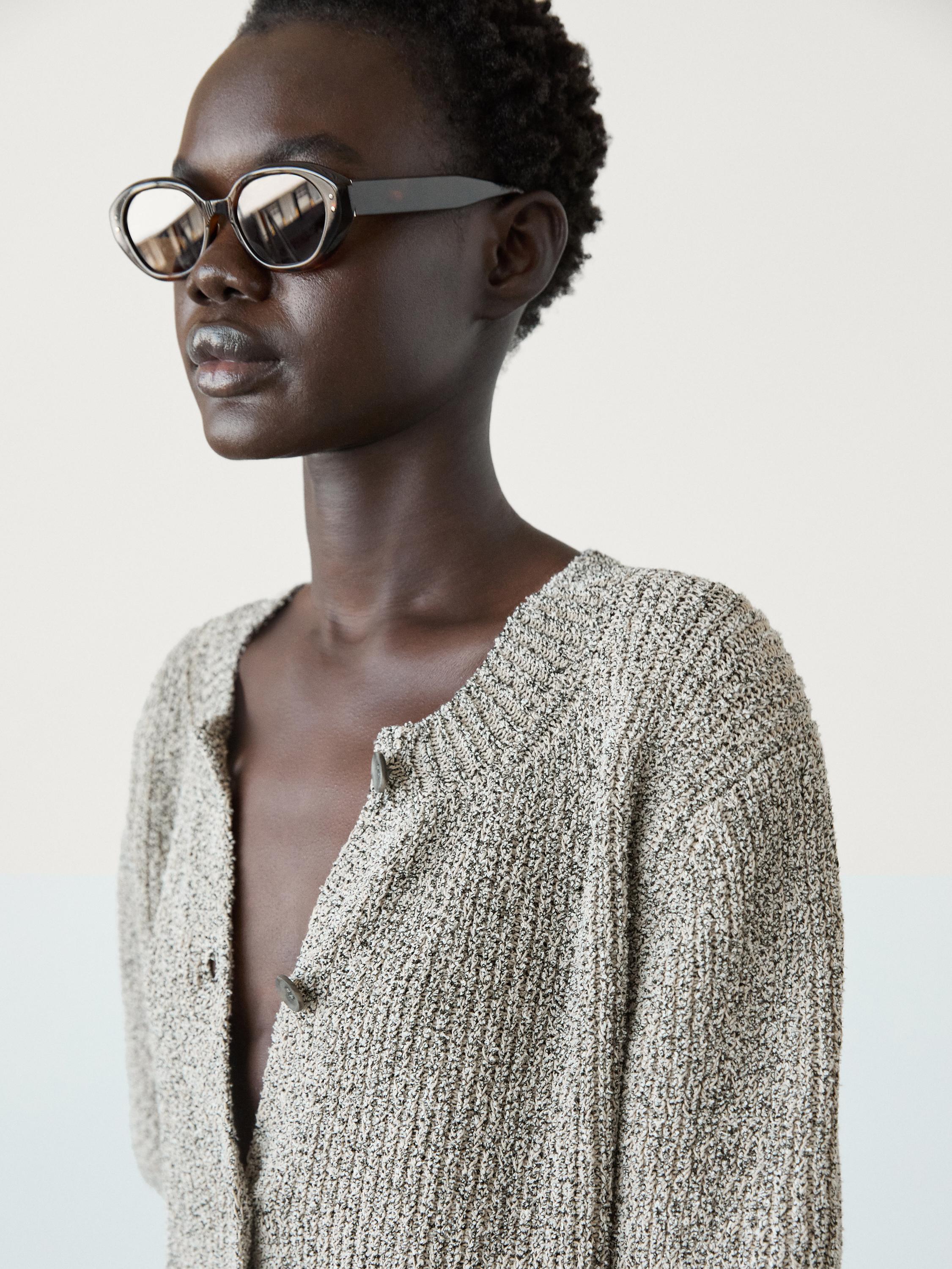 Cardigan en maille bouclette de coton mélangé