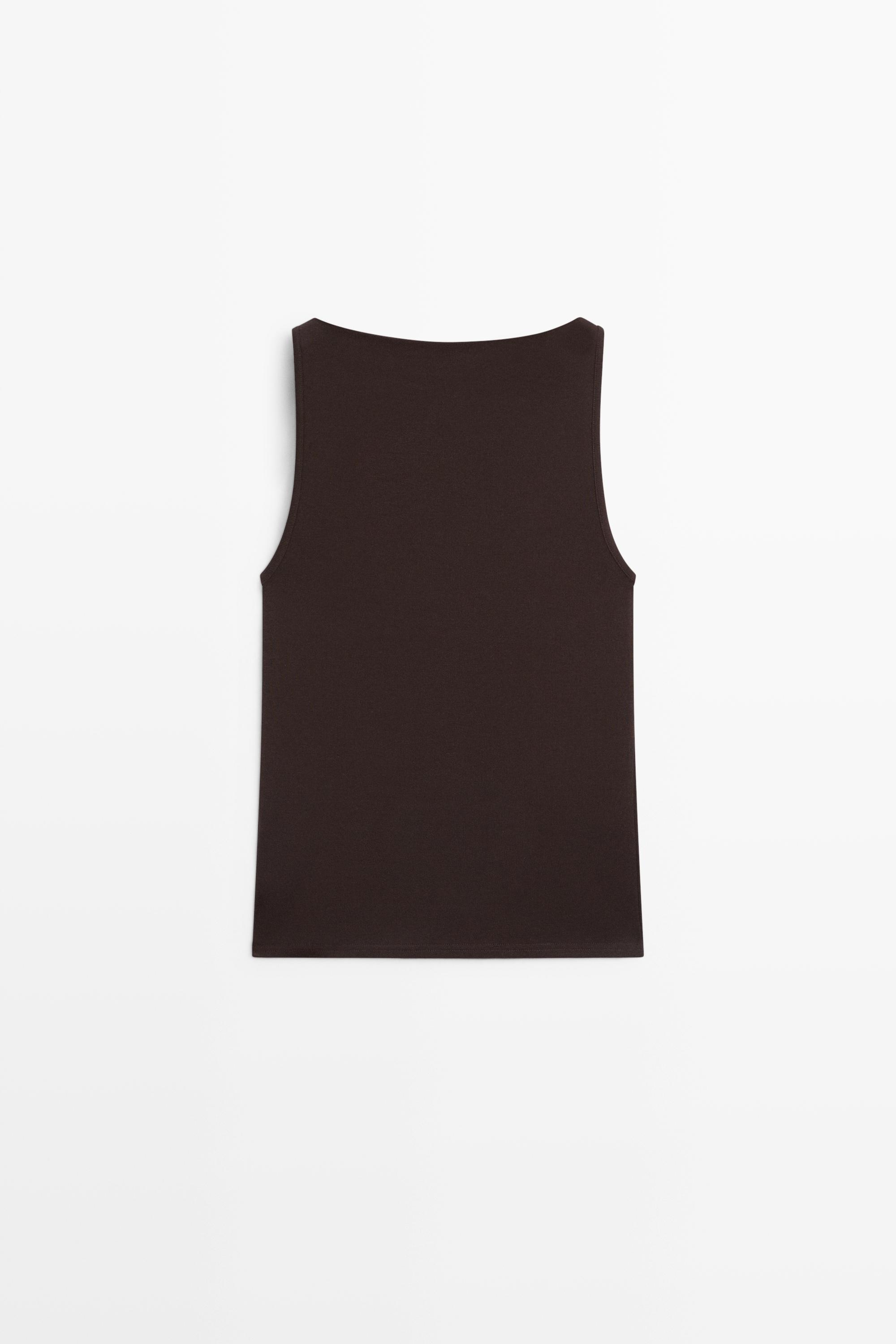 100% cotton straight neckline T-shirt — BROWN