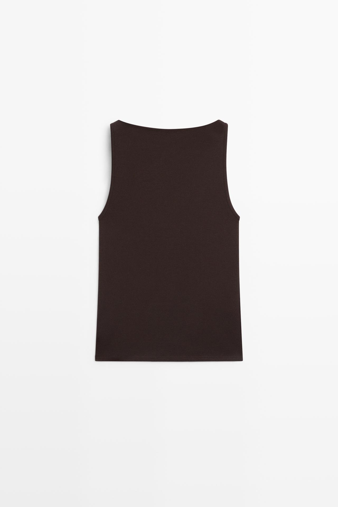 100% cotton straight neckline T-shirt — BROWN