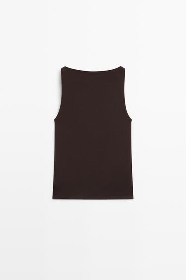 100% cotton straight neckline T-shirt — BROWN 6