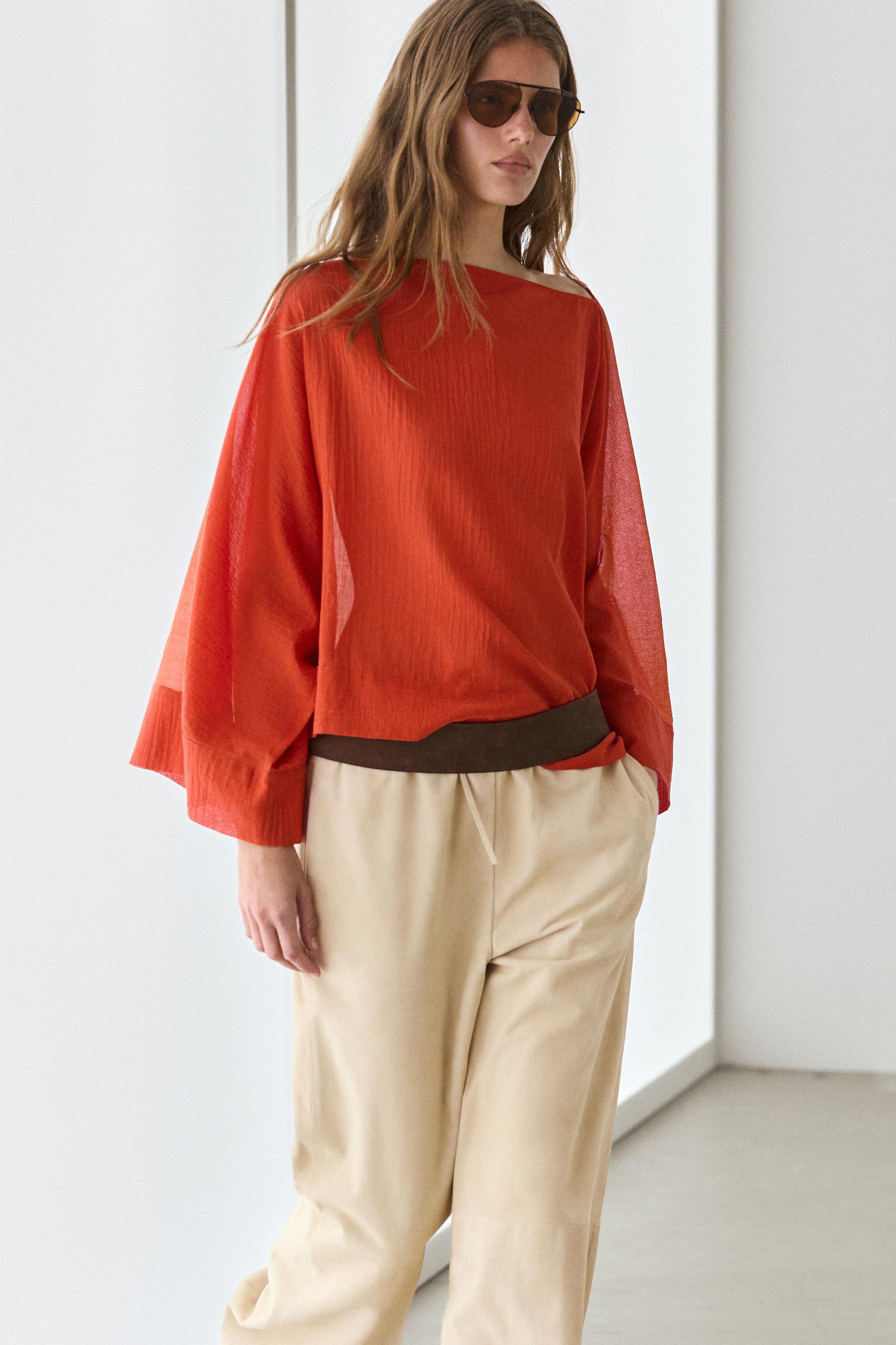 Camisa fluida volúmen mangas 100% algodón