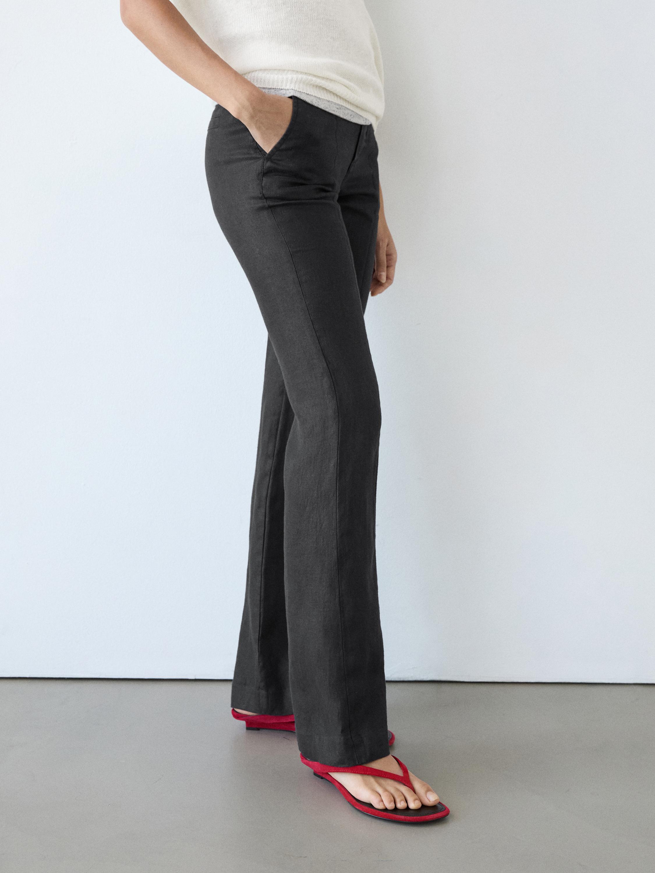 100% linen kick flare fit pants — BLACK