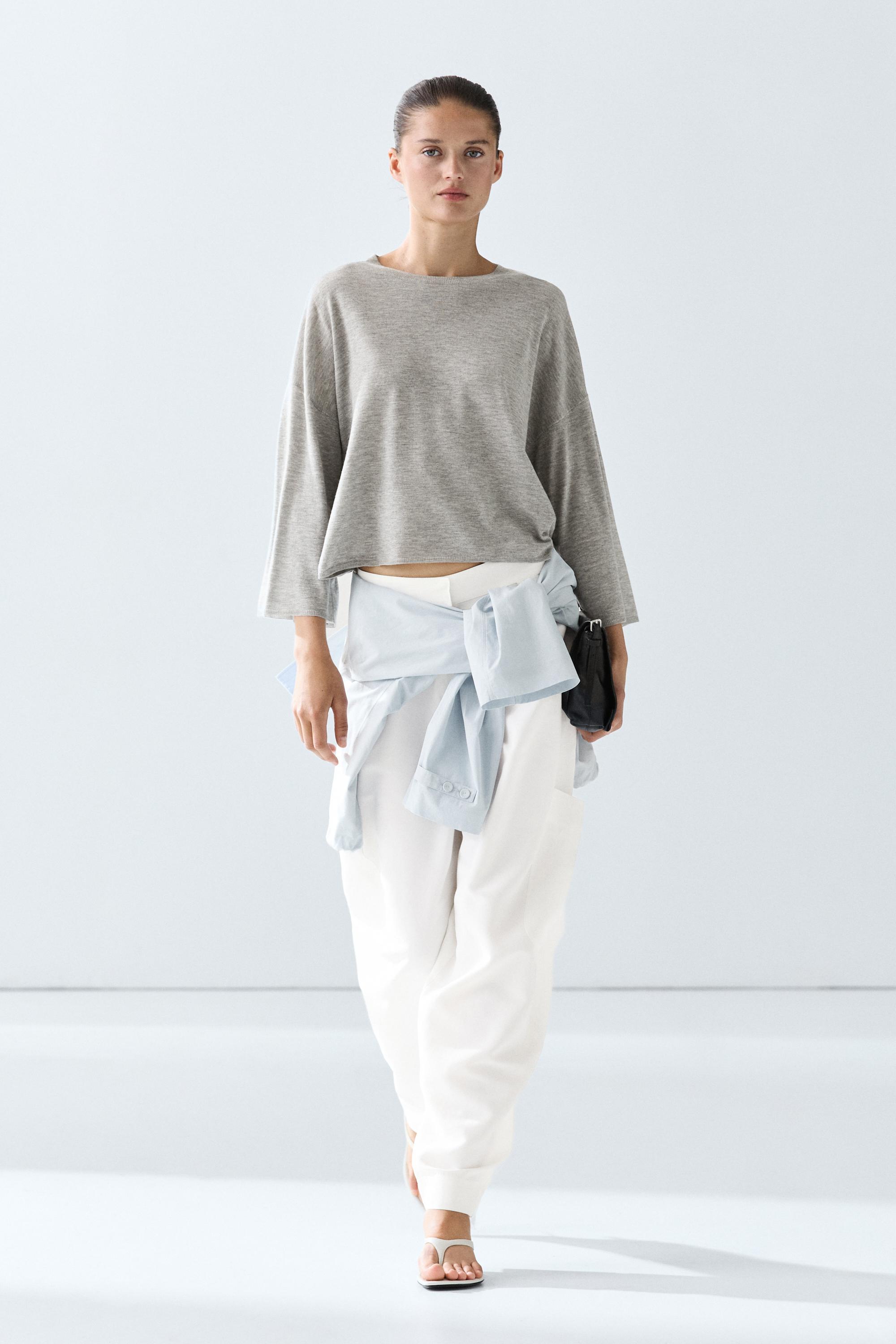 Round neck knit sweater — GREY MARL