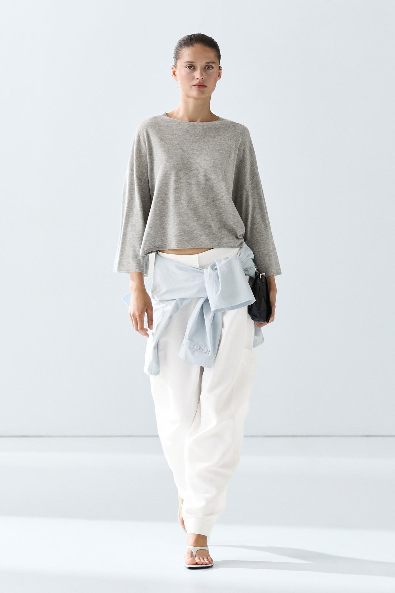 Round neck knit sweater — GREY MARL