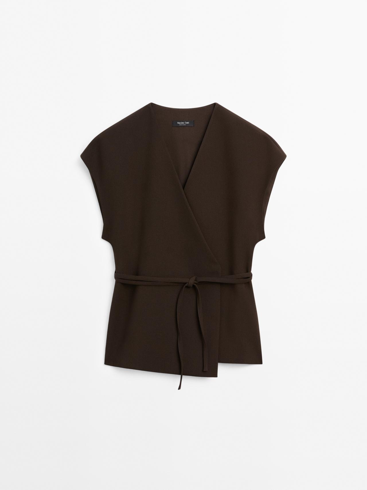 Massimo Dutti - Dame - Slå-Om-Kimono Med Bindebånd - Chokolade - M