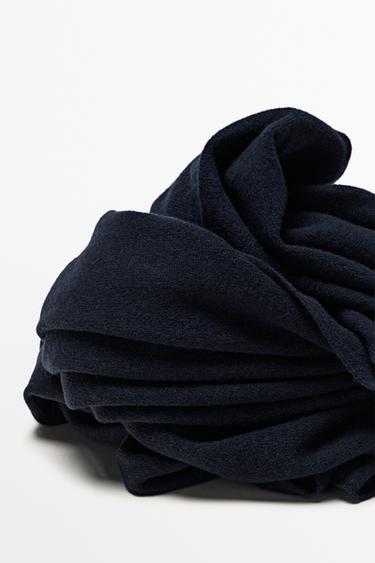Plain wool-cashmere blend fine knit scarf — NAVY BLUE 5