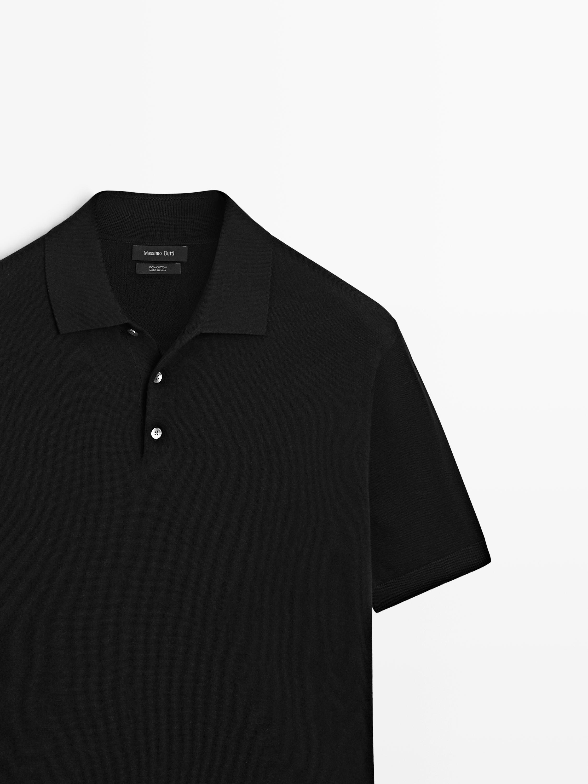 100% cotton knit polo shirt — BLACK