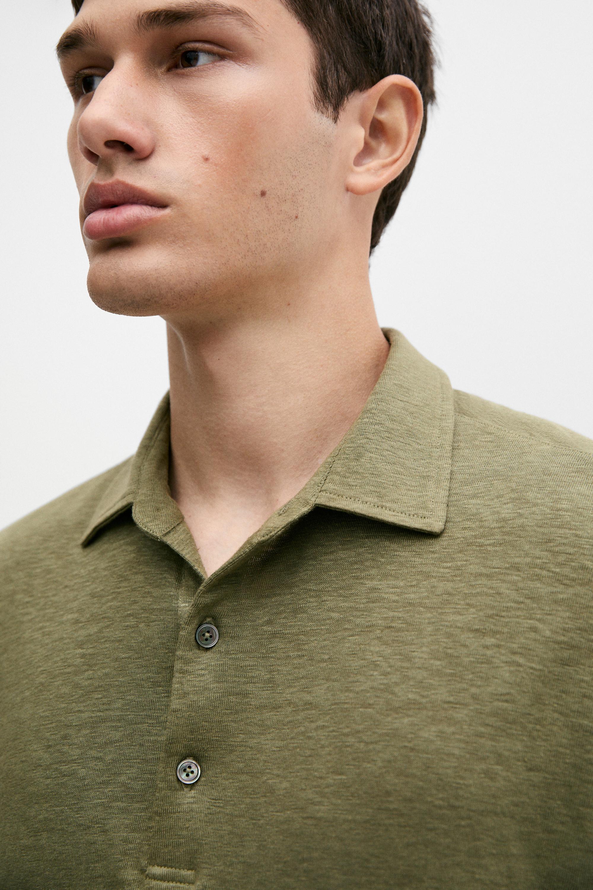 100% linen short sleeve polo shirt — MARINE GREEN