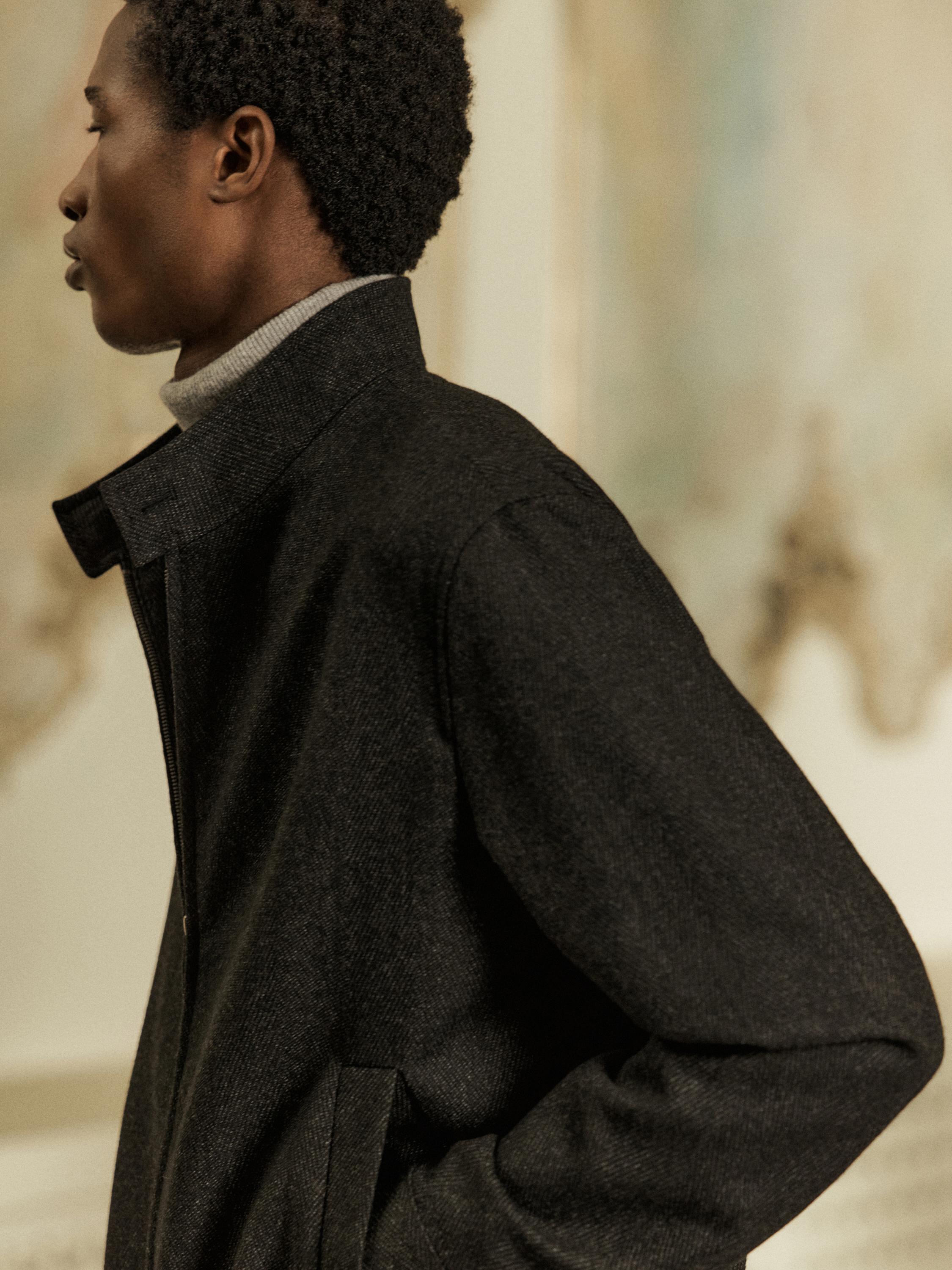 100% wool herringbone bomber jacket — GREY