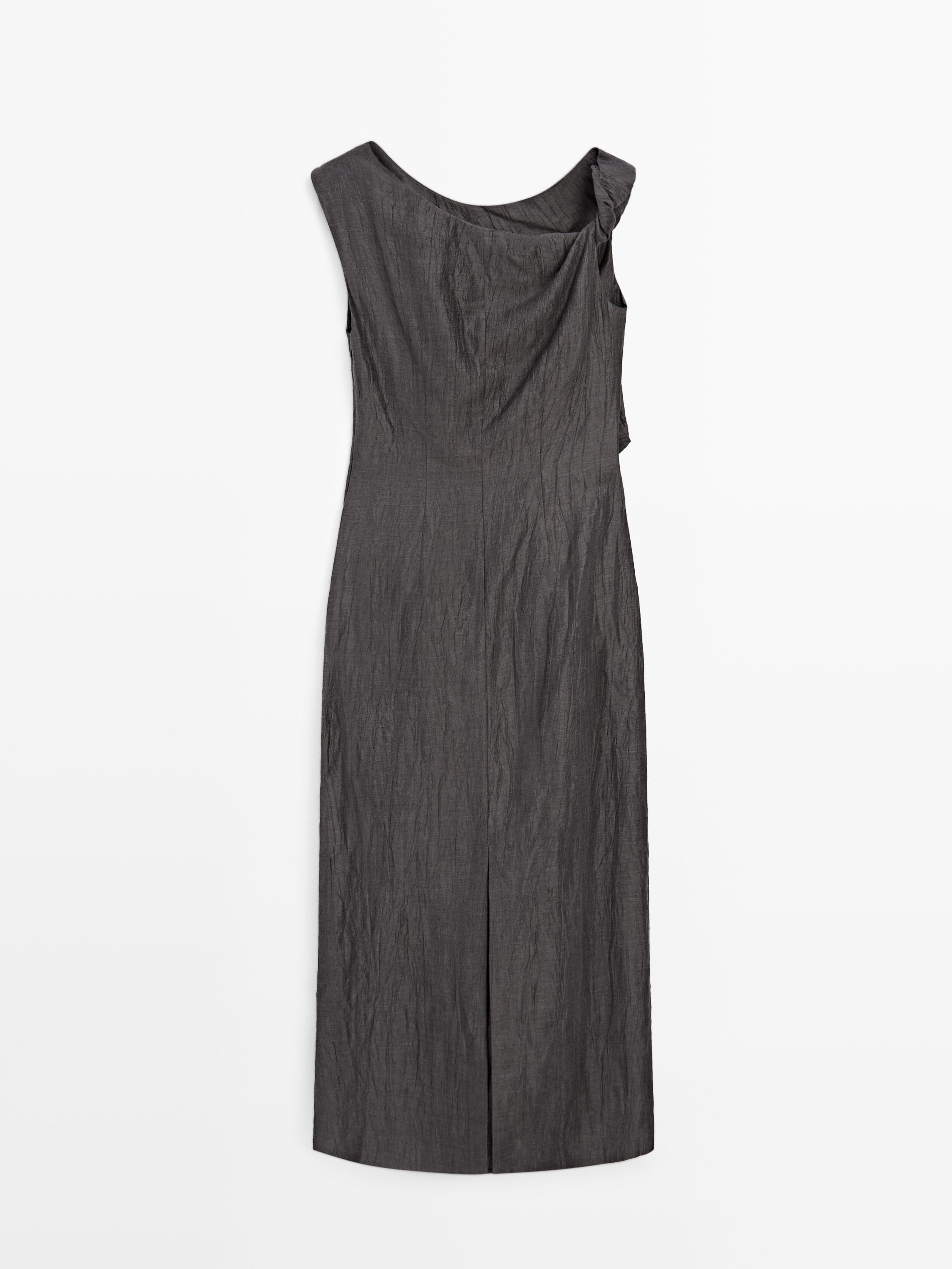 Omuz pilili midi elbise