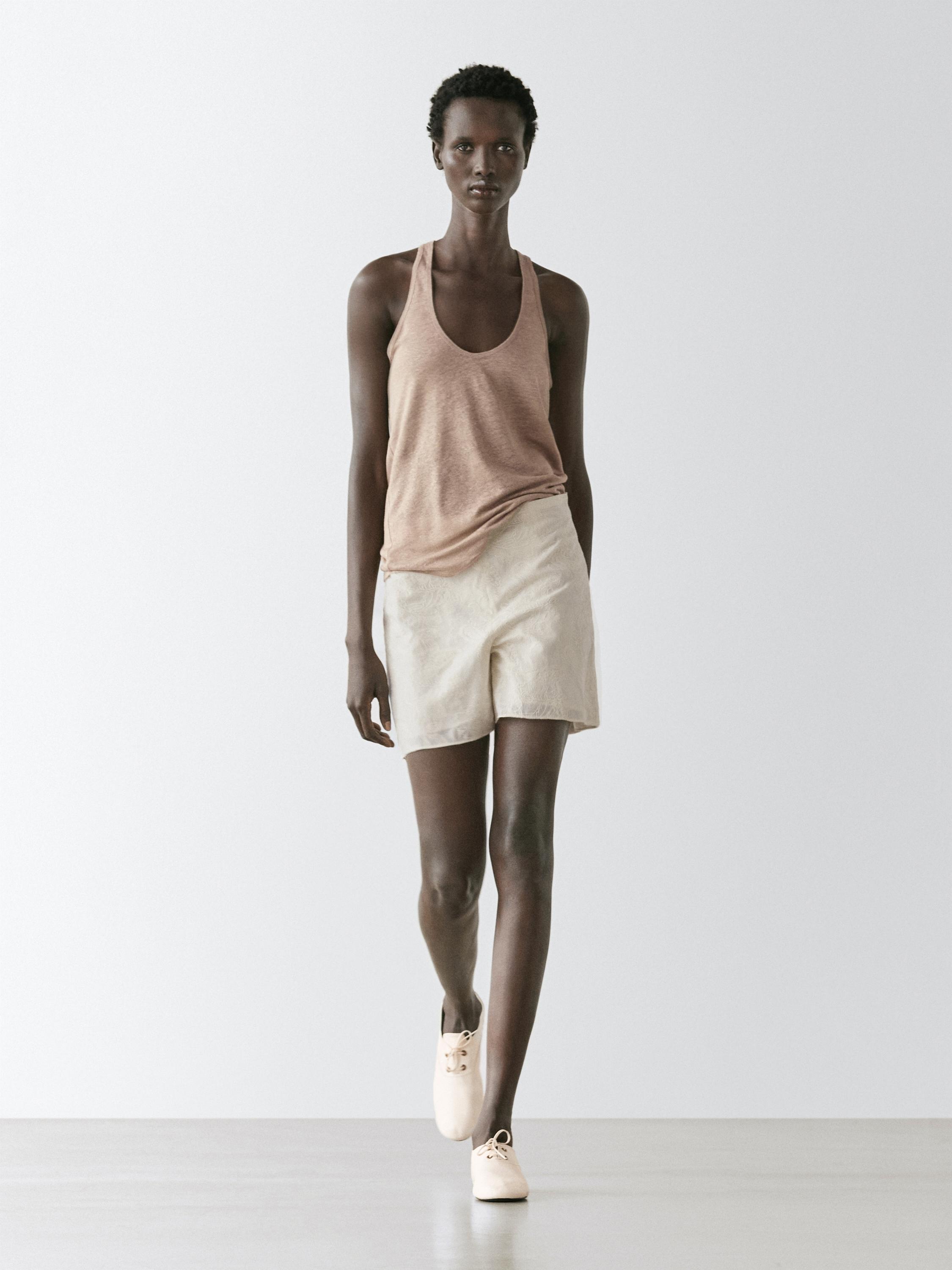 100% linen strappy top — STONE
