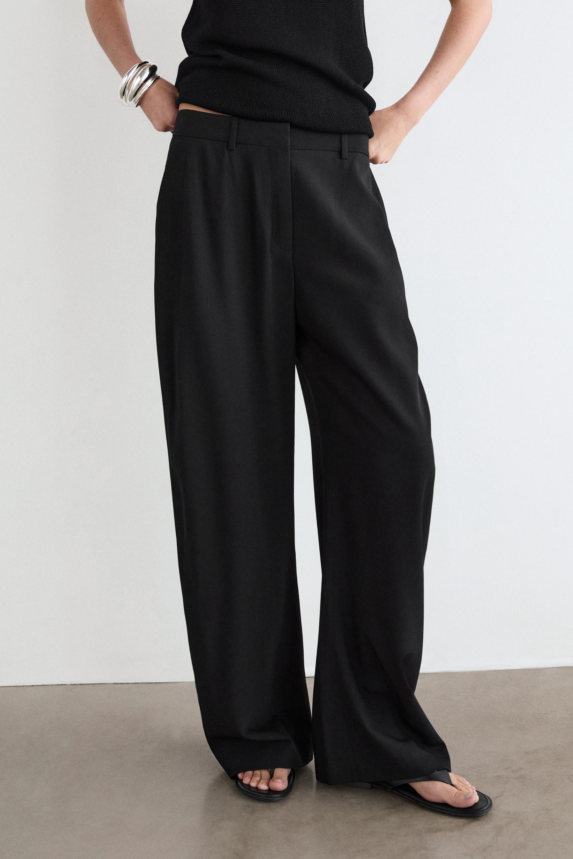 Wool blend trousers with seam detail — BLACK