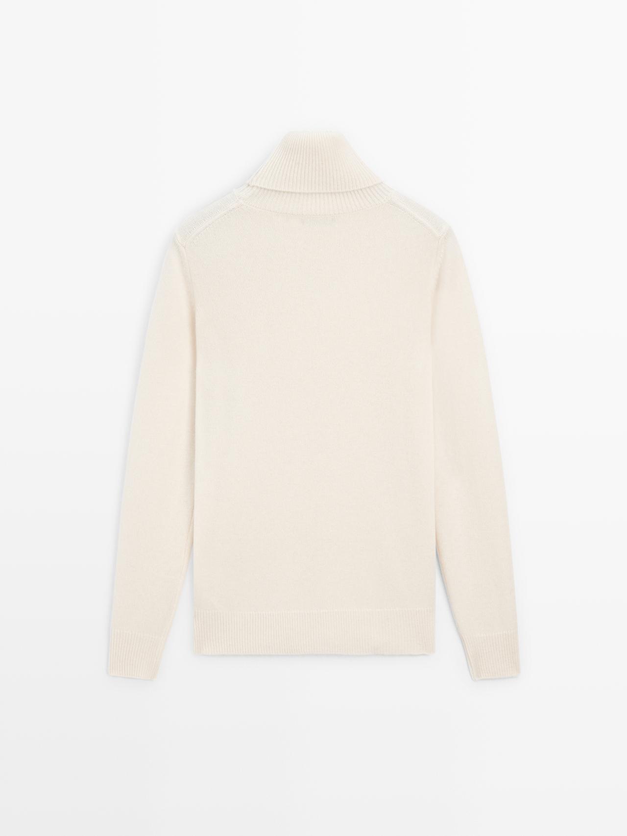 Wool blend turtleneck knit sweater — CREAM
