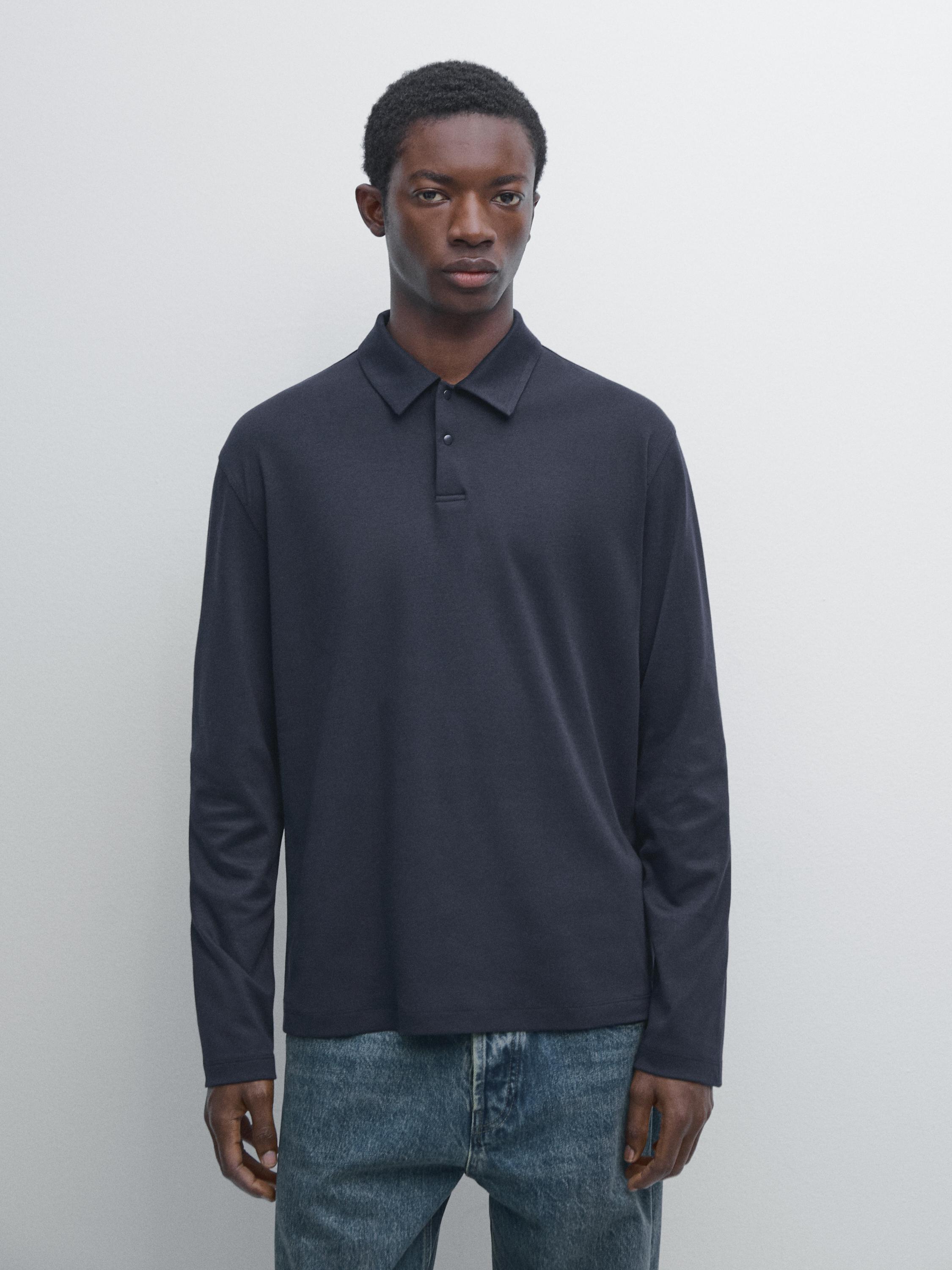 Long sleeve polo shirt with snap button