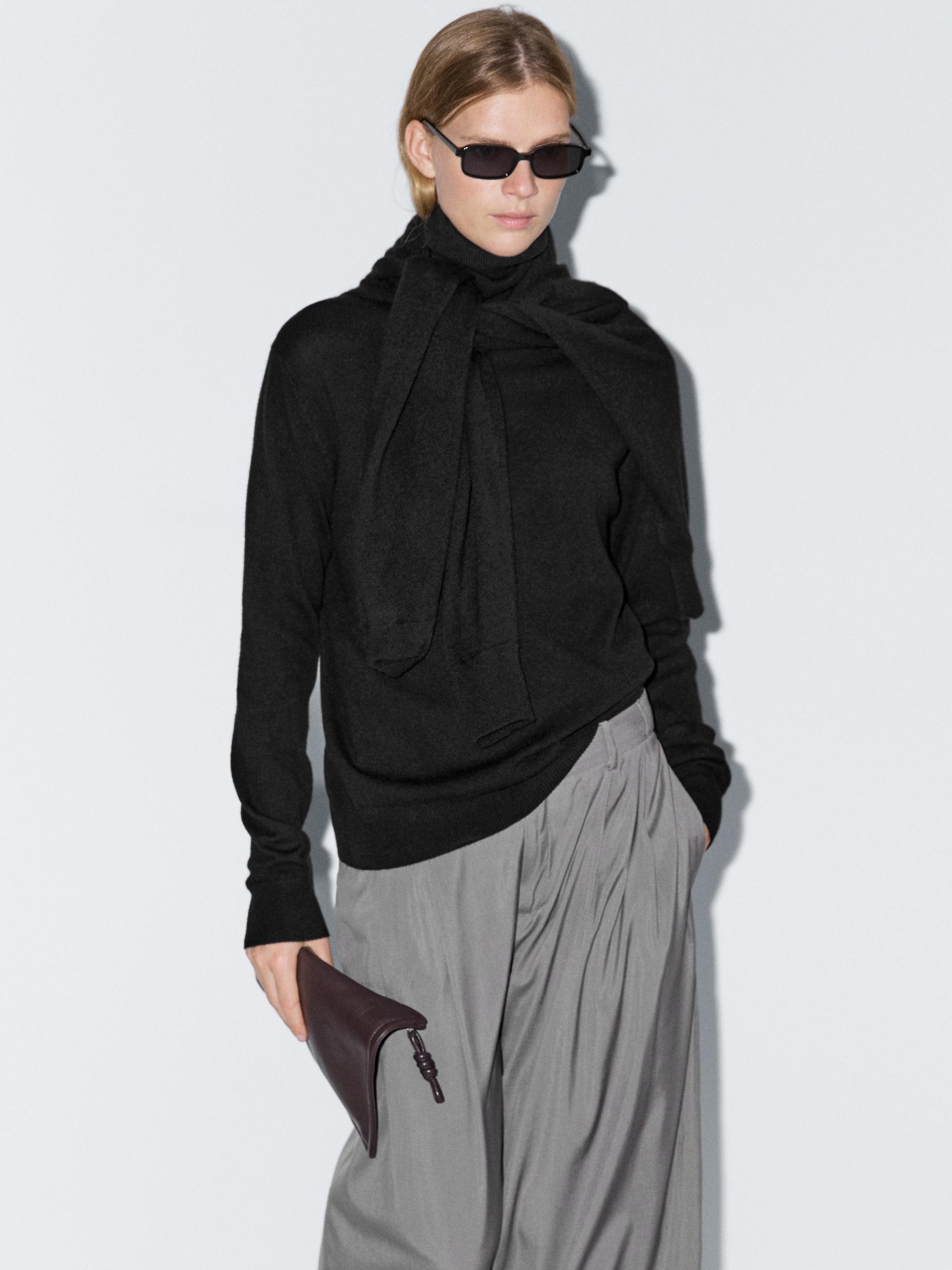 Maglia Lavorata Con Collo Alto In Misto Lana - Nero - M - Massimo Dutti - Femminile