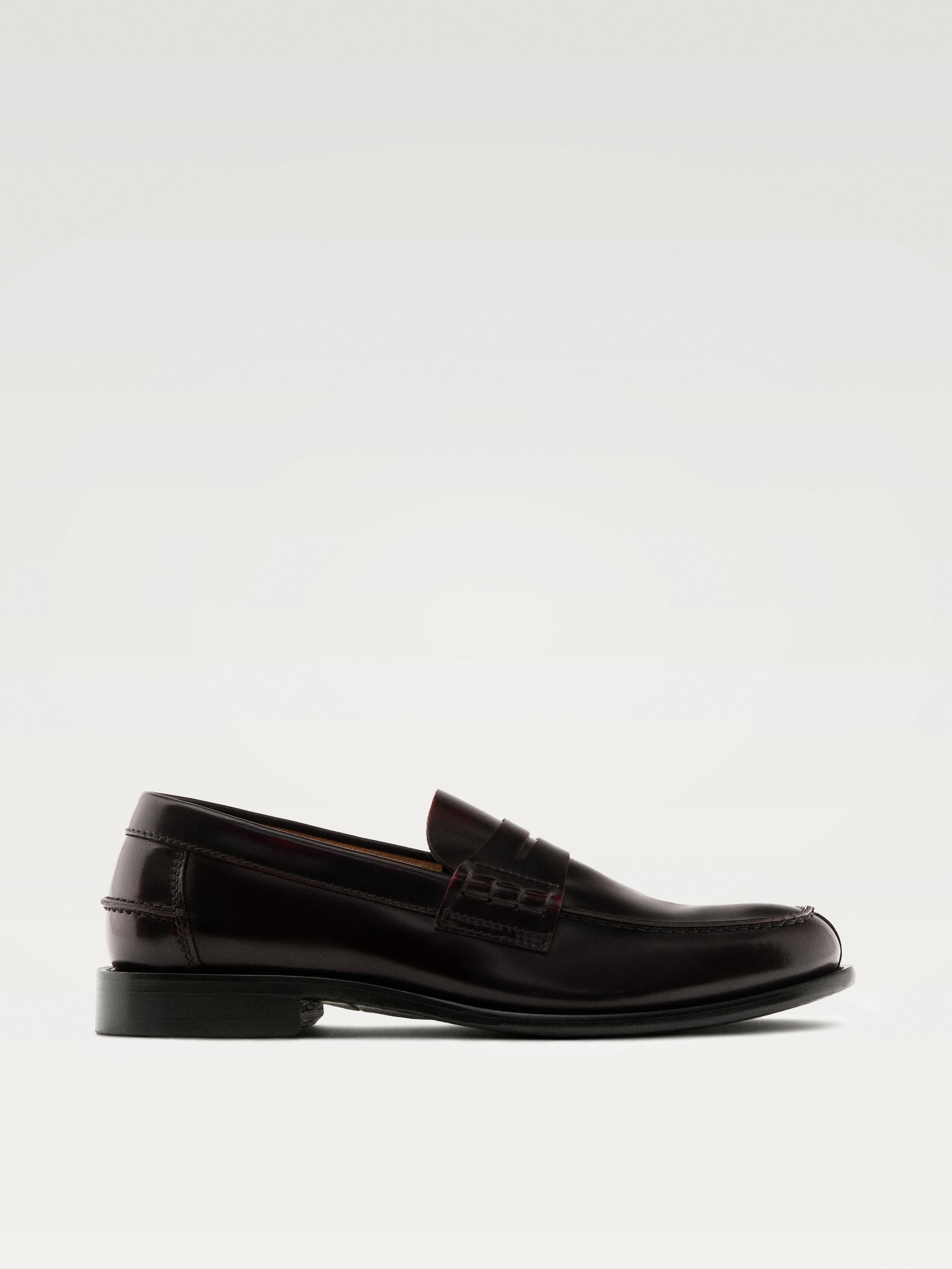 Leather loafers with penny strap — BURGUNDY