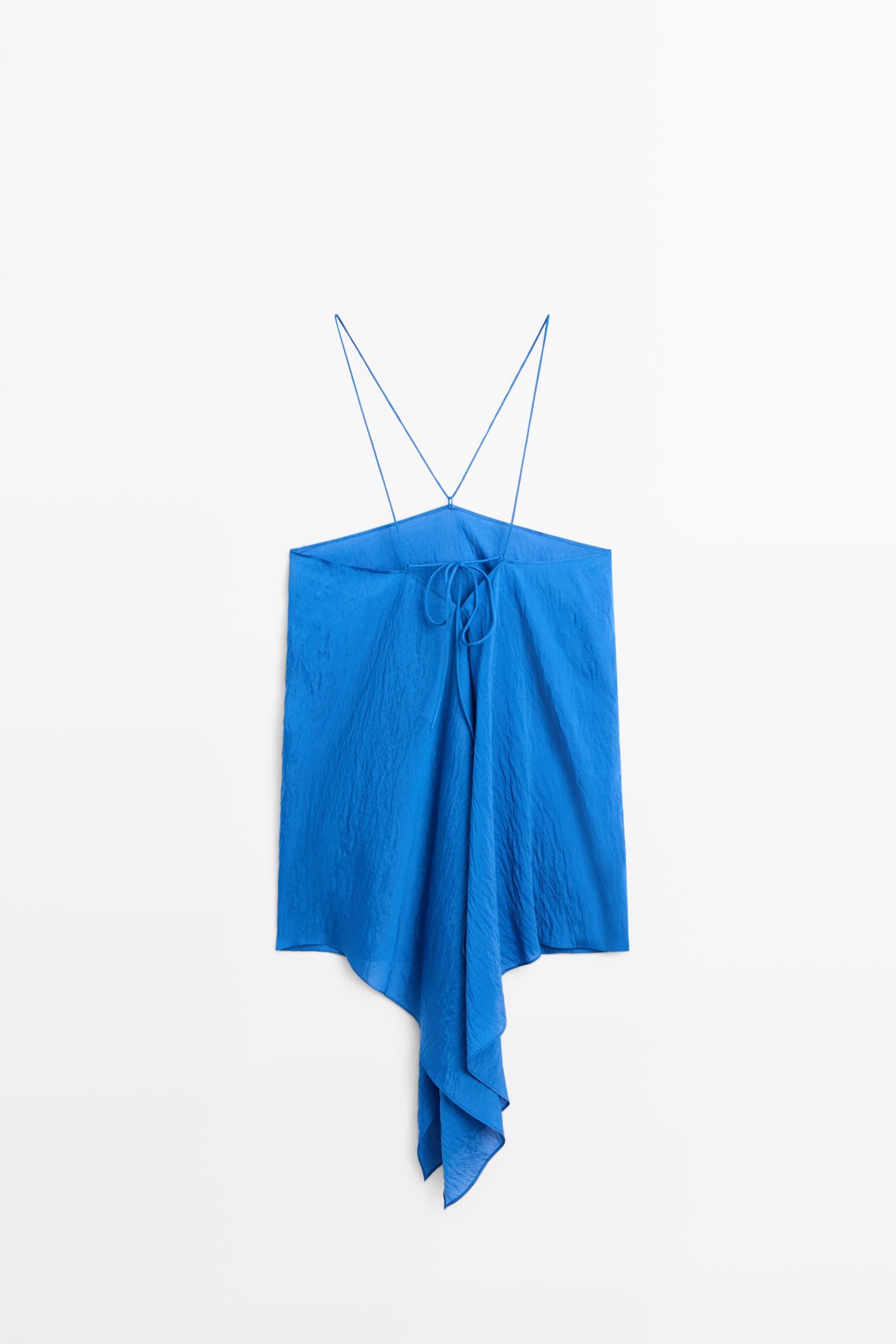 Flowing halter top with tie detail — BLUE
