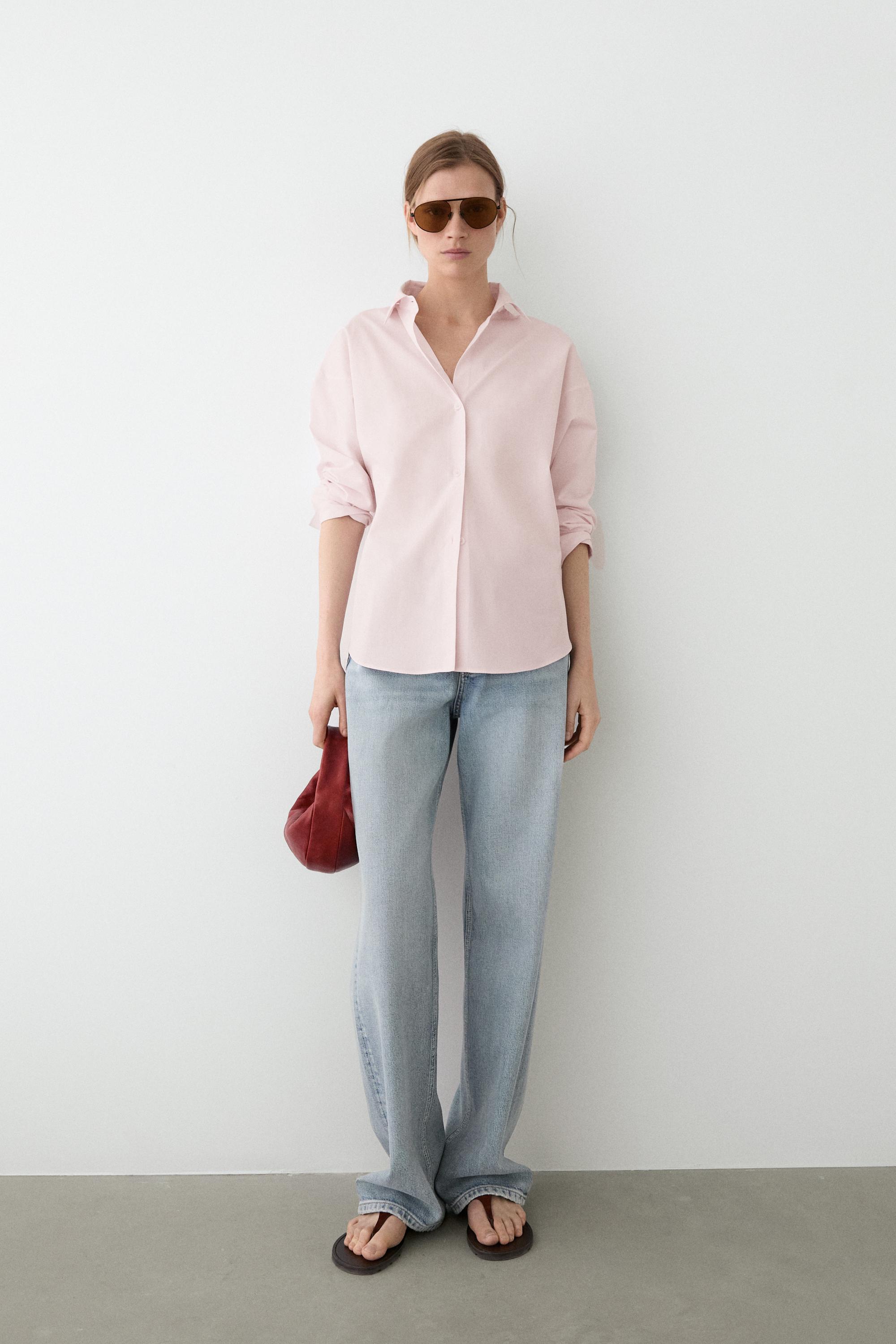 Cotton poplin shirt with dart detail — PINK