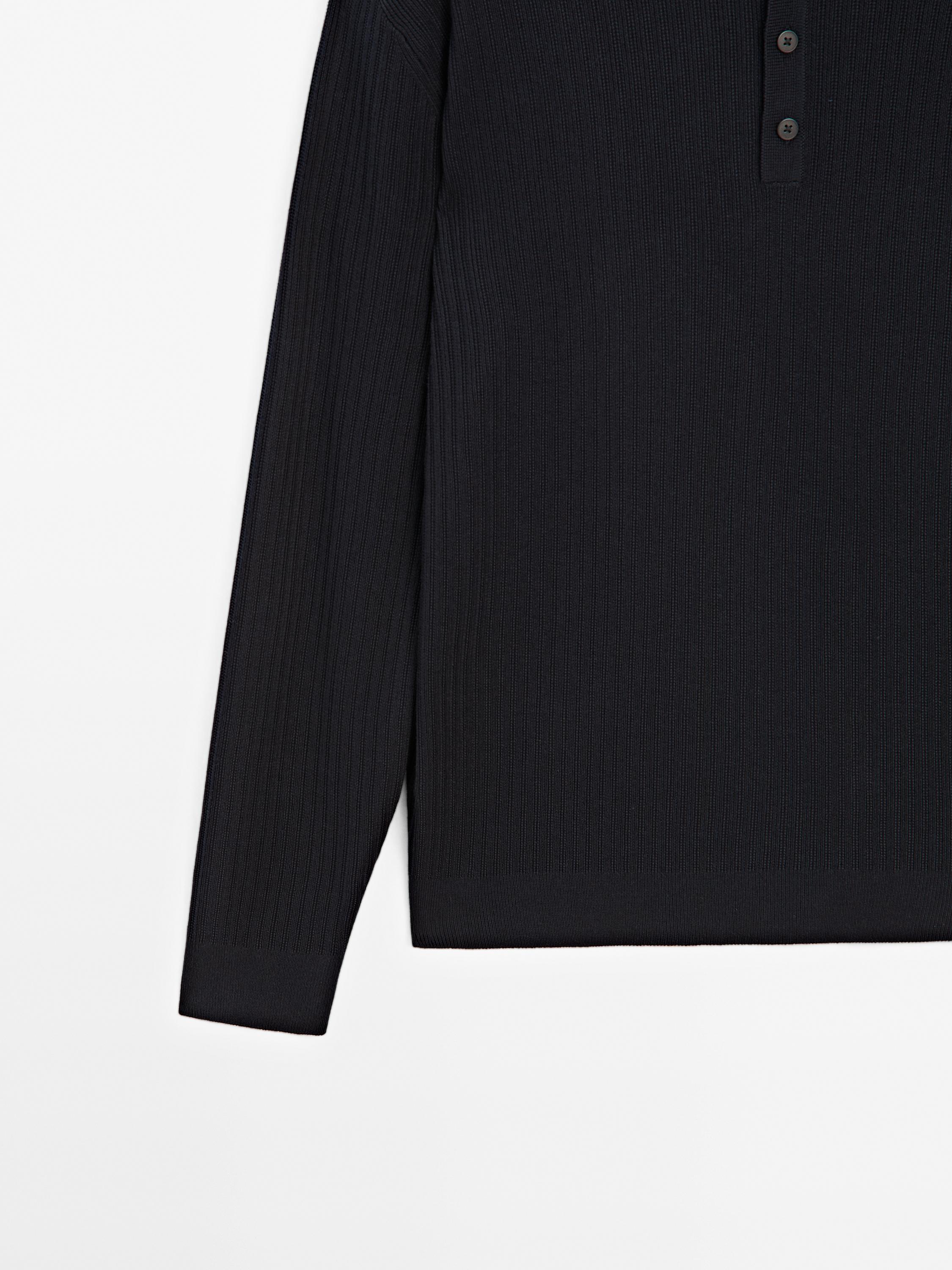 Cotton blend knit polo sweater