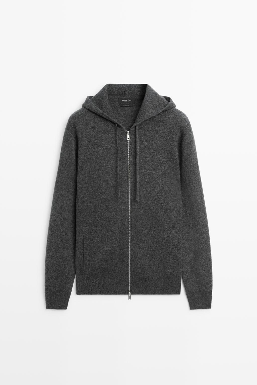 Cashmere knit cardigan with hood