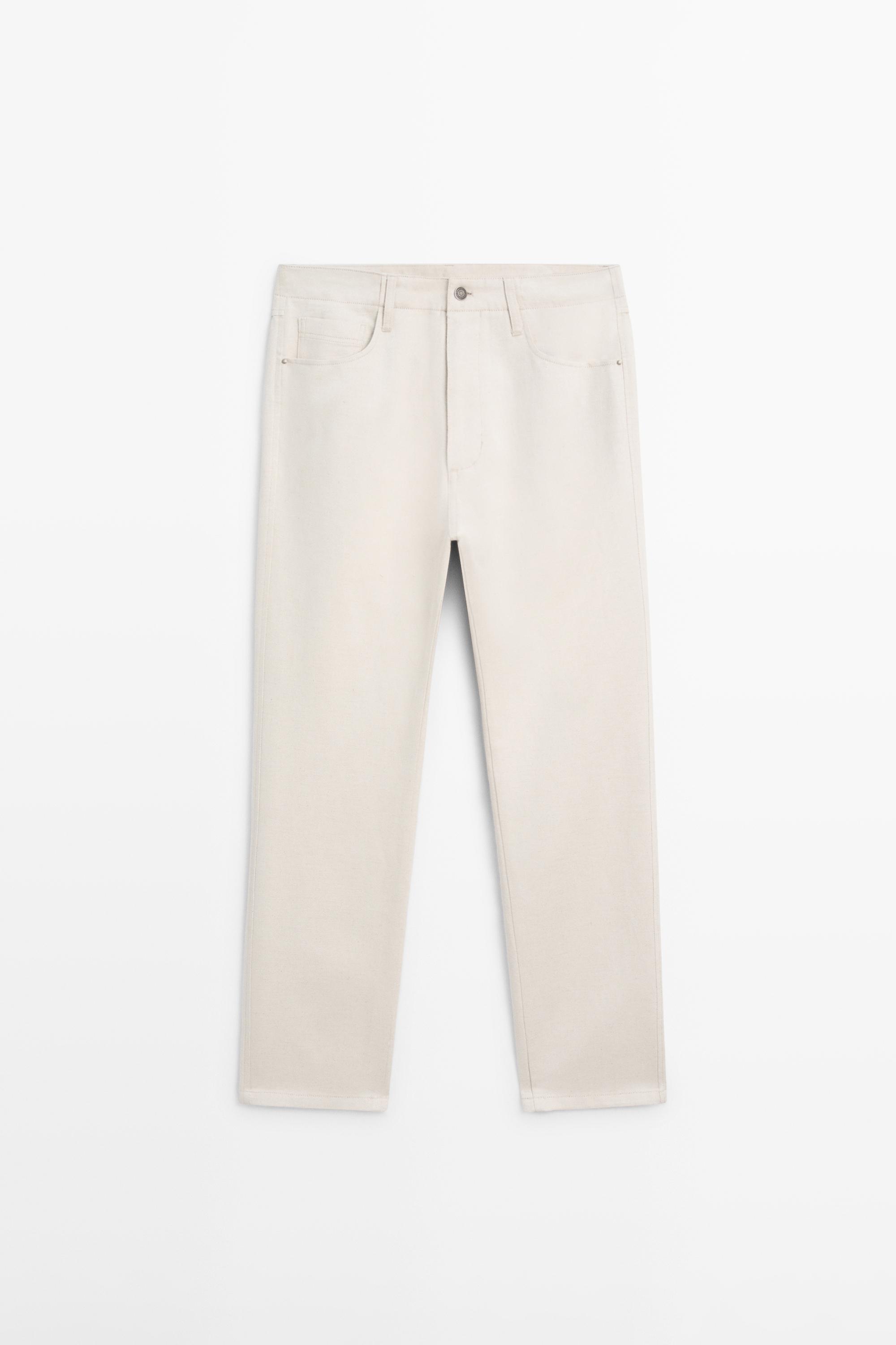 Cotton and linen tapered fit jeans — CREAM