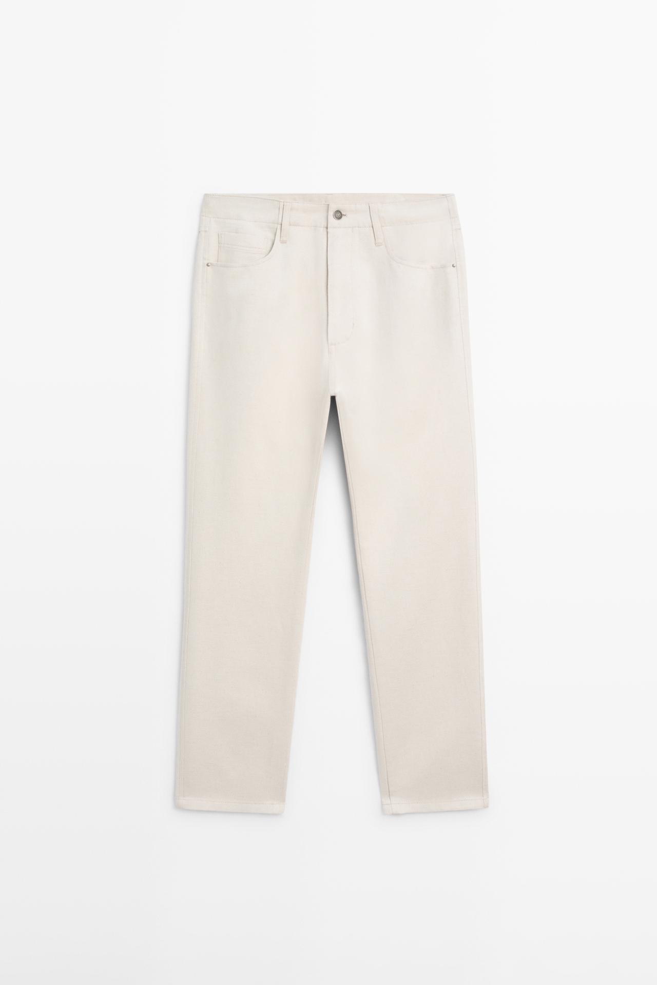 Massimo Dutti - Herre - Bukser I Bomuldshør Med Fem Lommer - Råhvid - 32