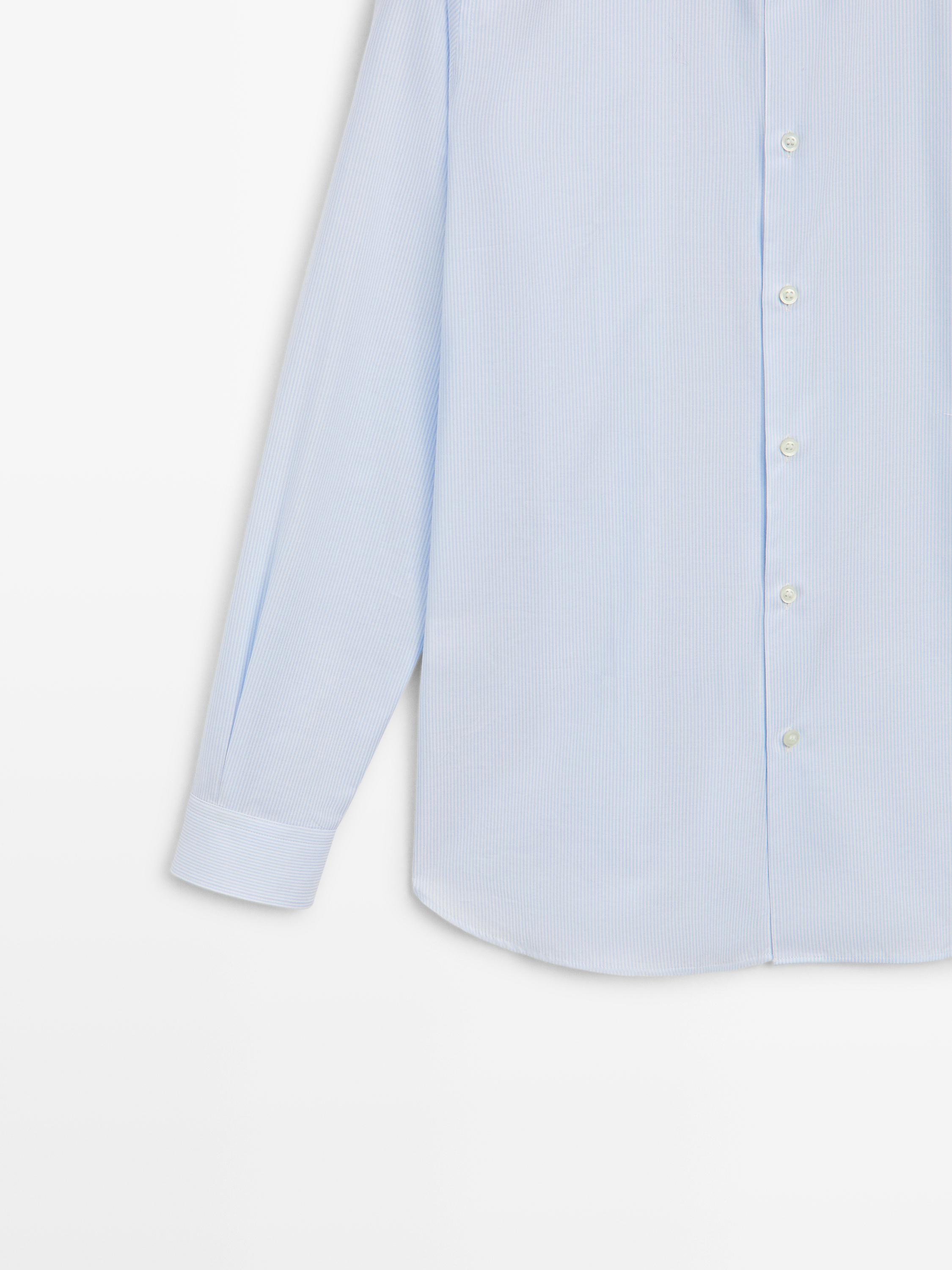 Slim fit striped 100% cotton shirt — Sky blue