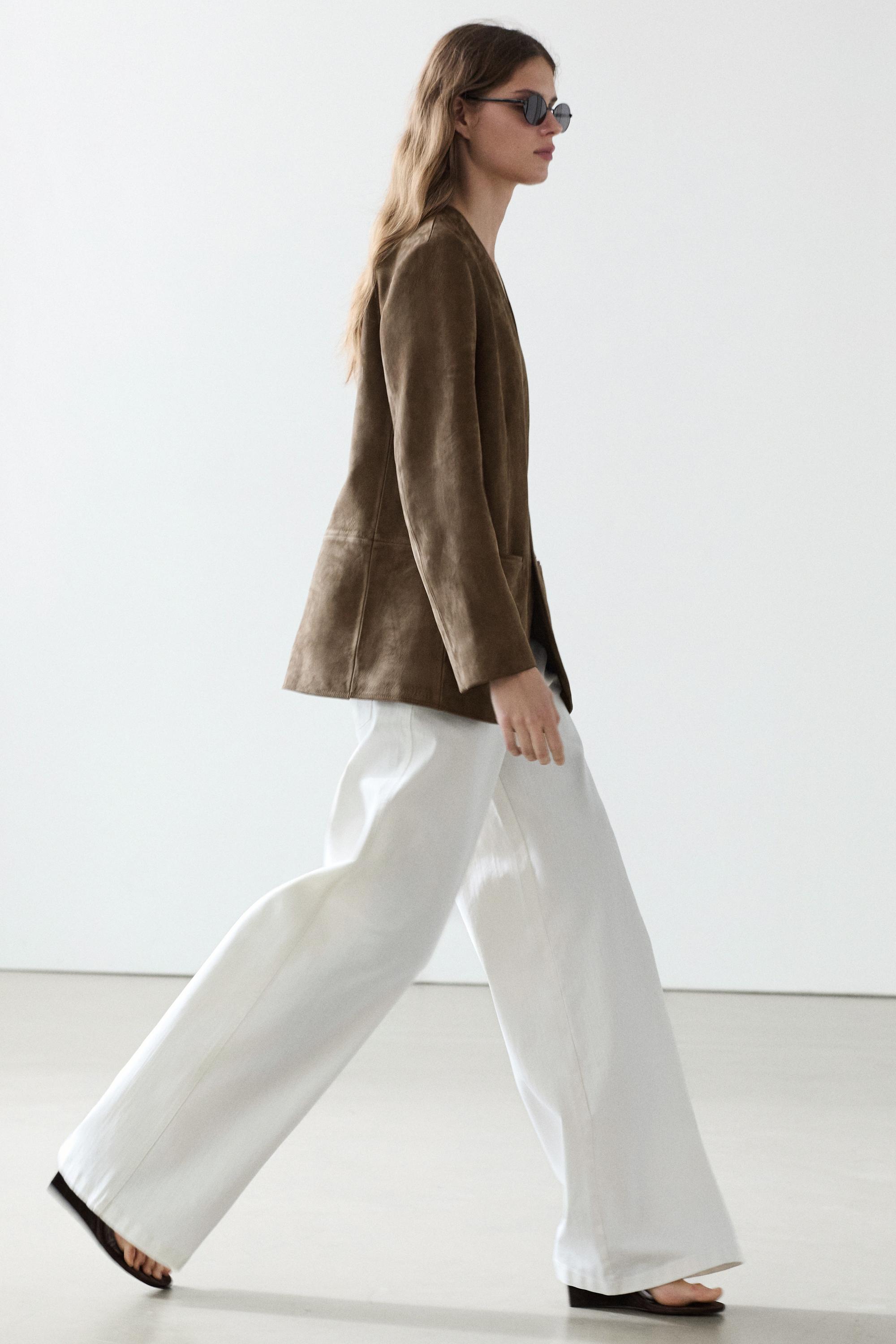 Suede leather blazer — MOLE BROWN