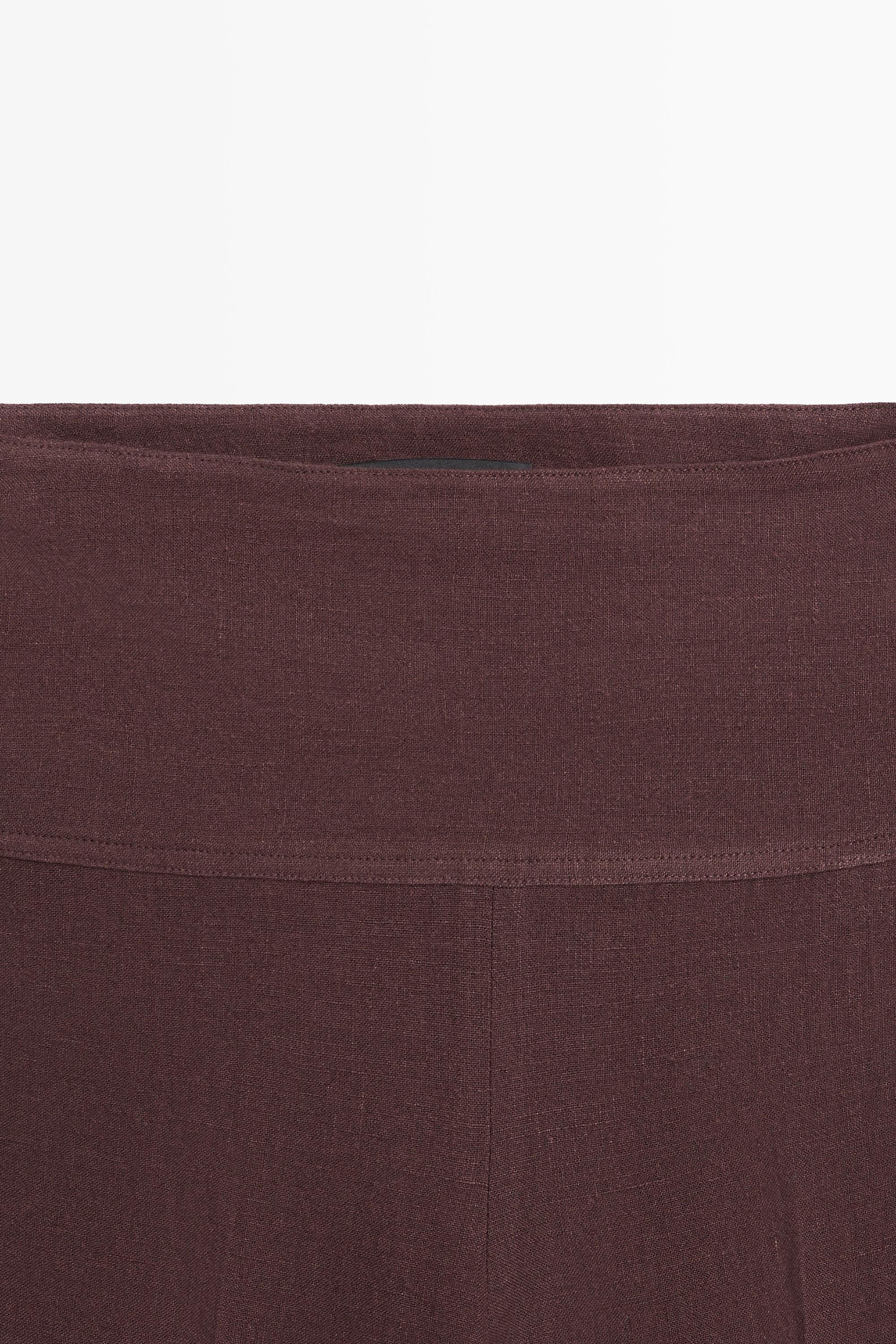 100% linen mid-waist flared pants — MAROON
