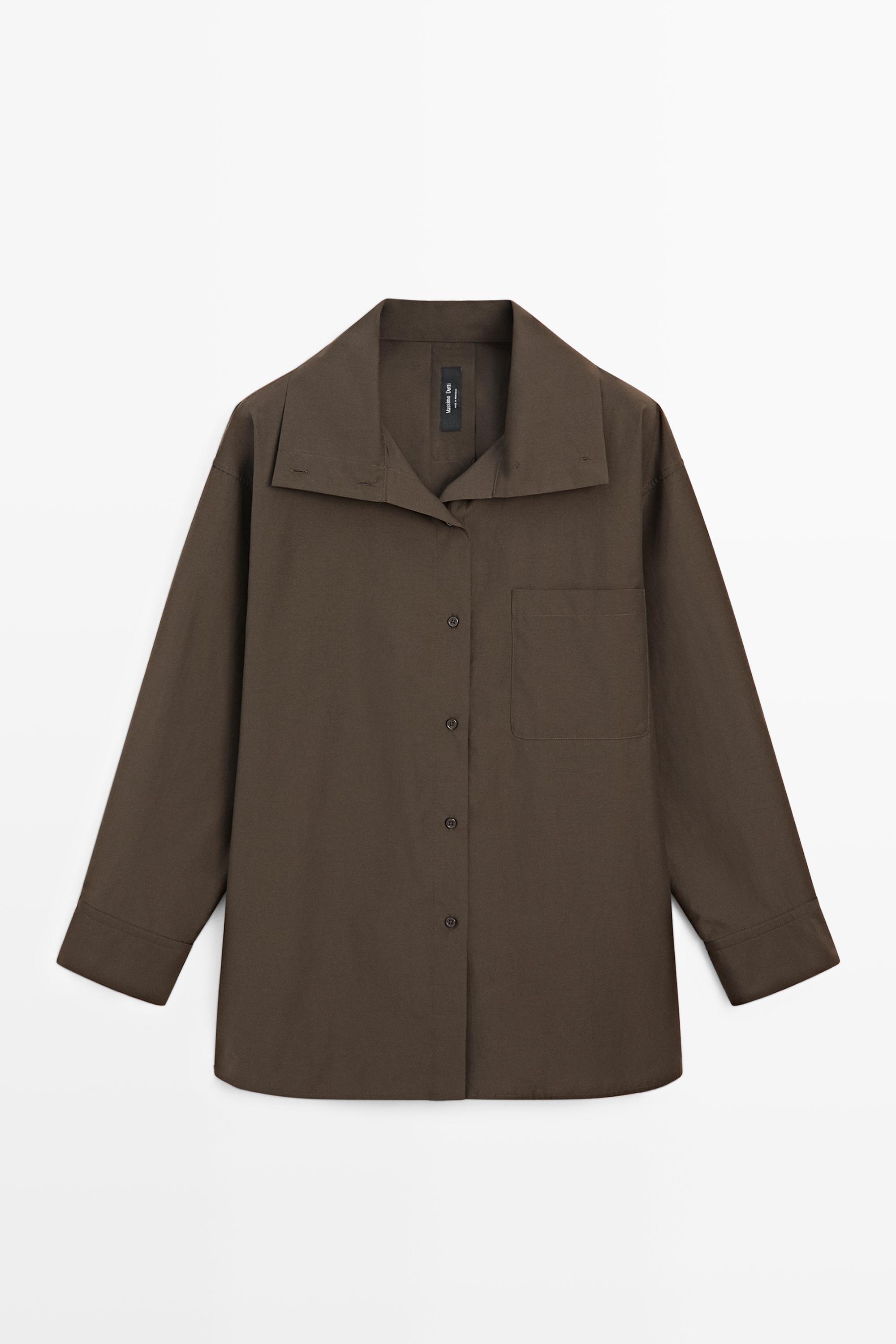 High collar overshirt with buckle detail — KHAKI