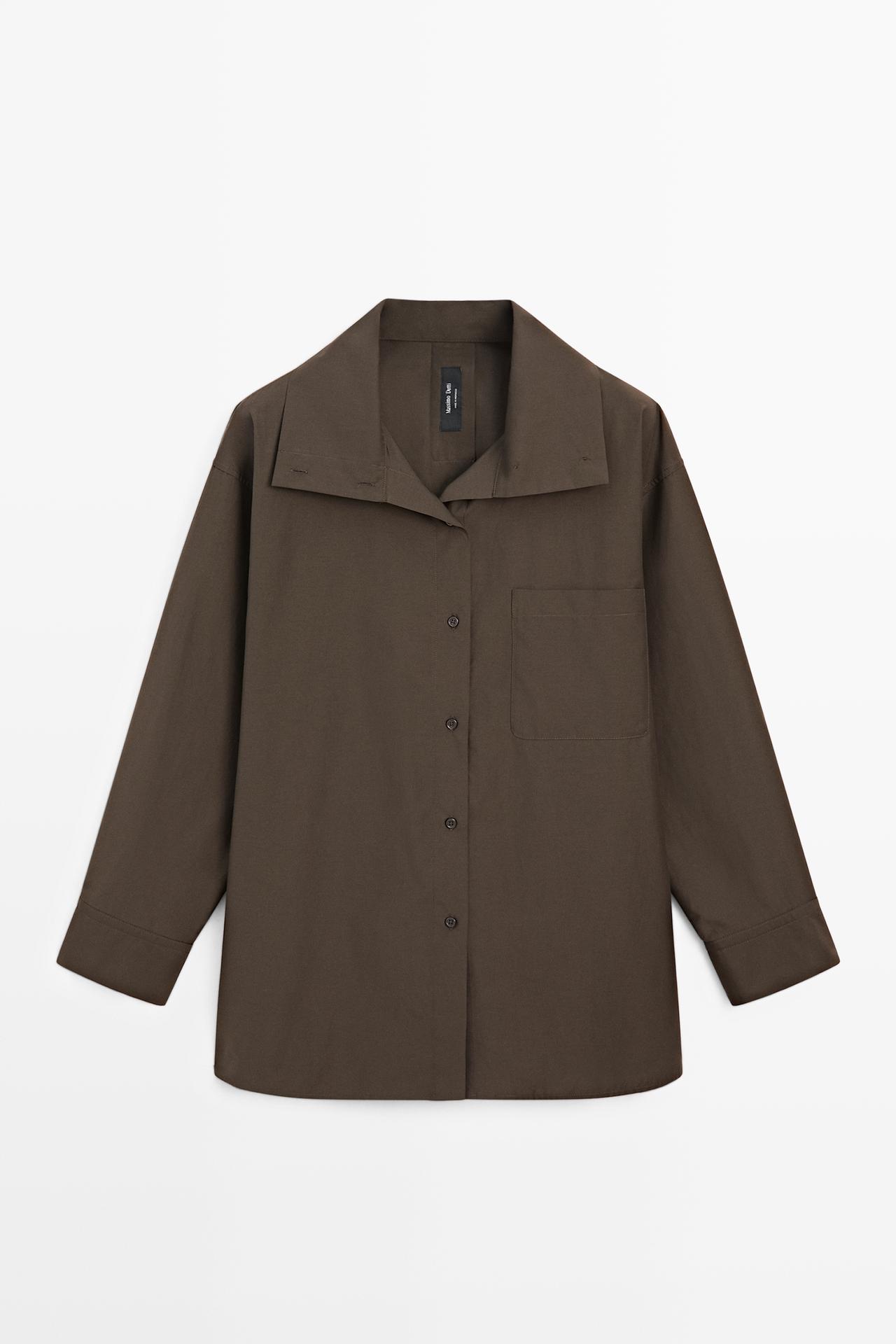 High collar overshirt with buckle detail — KHAKI