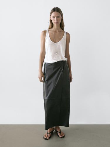 Nappa leather midi skirt with seams — BLACK 8