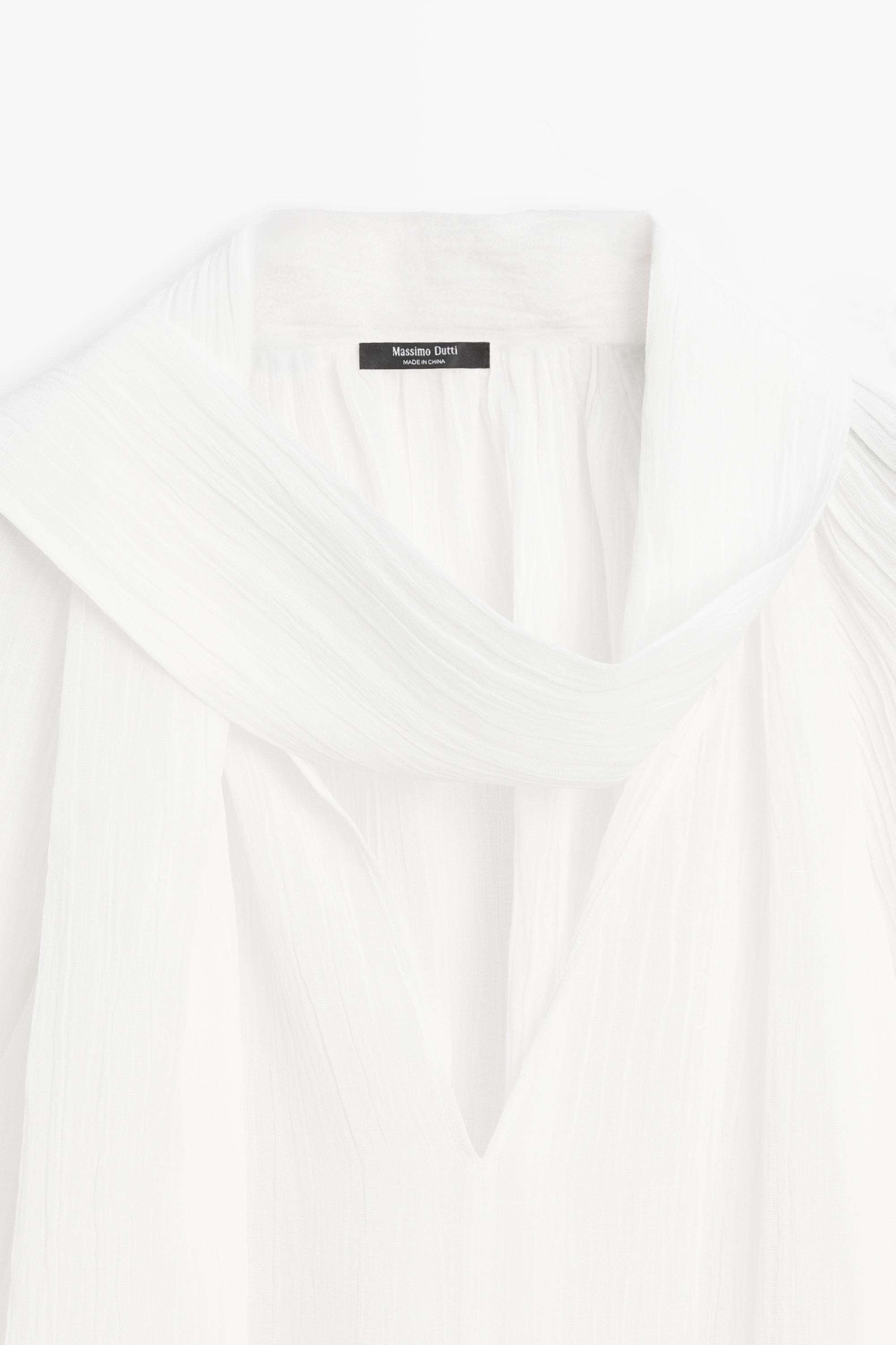 Flowing V-neck blouse with tie — WHITE