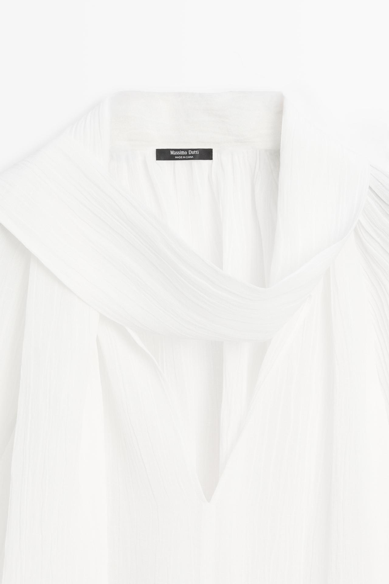 Flowing V-neck blouse with tie — WHITE