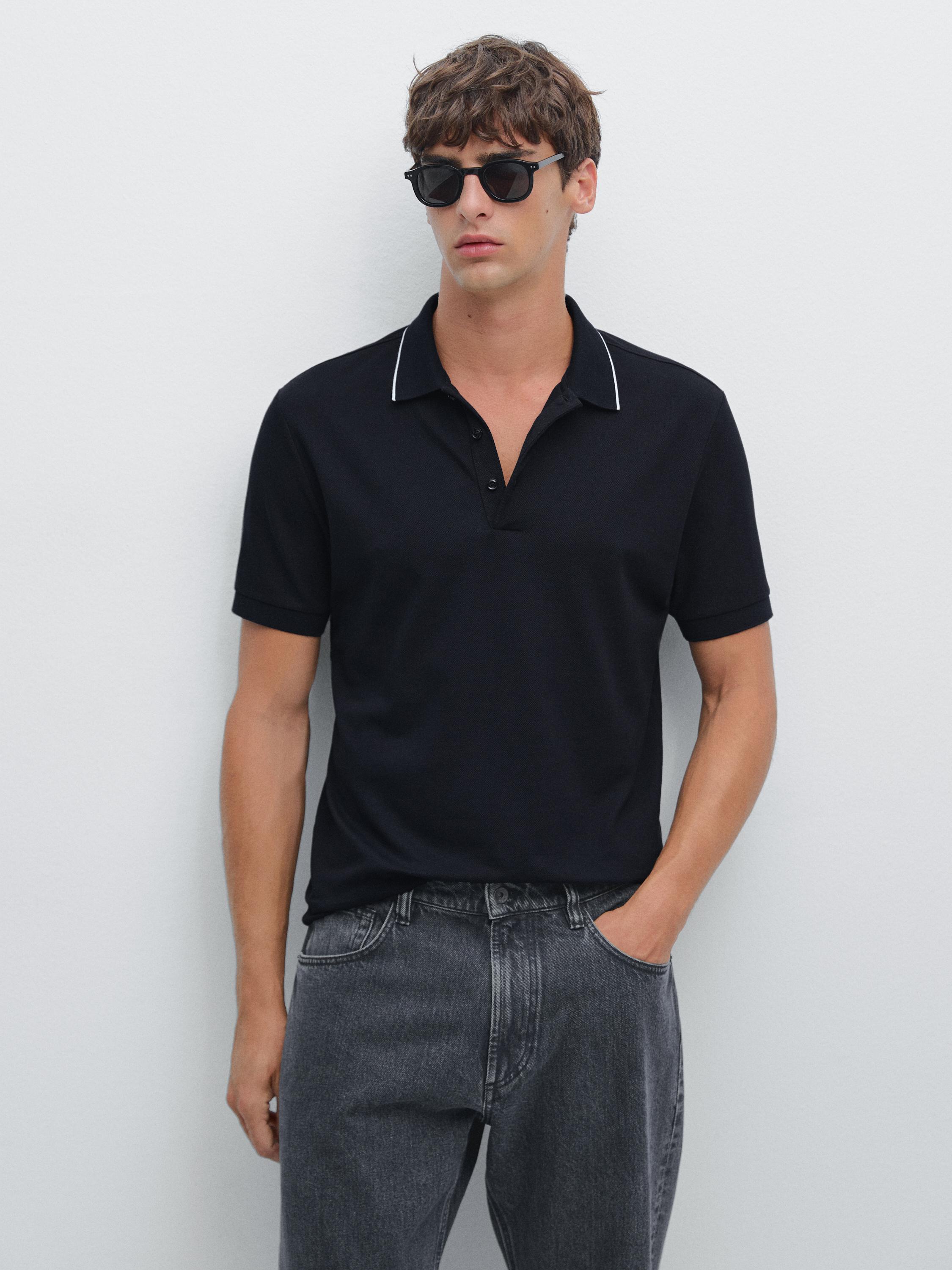 Short sleeve polo shirt with collar detail