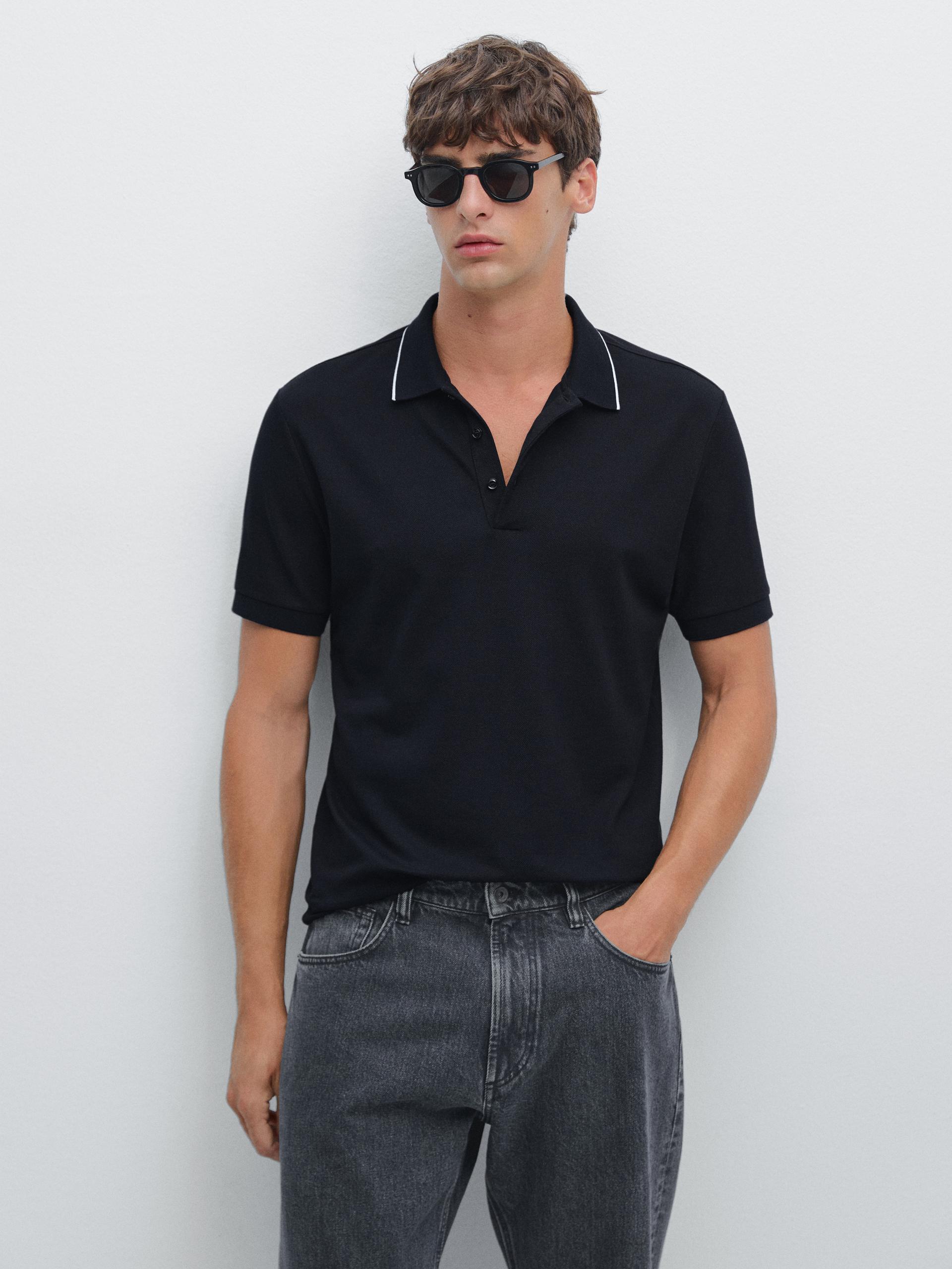 Polo A Maniche Corte Con Colletto - Blu Marino - S - Massimo Dutti - Maschile