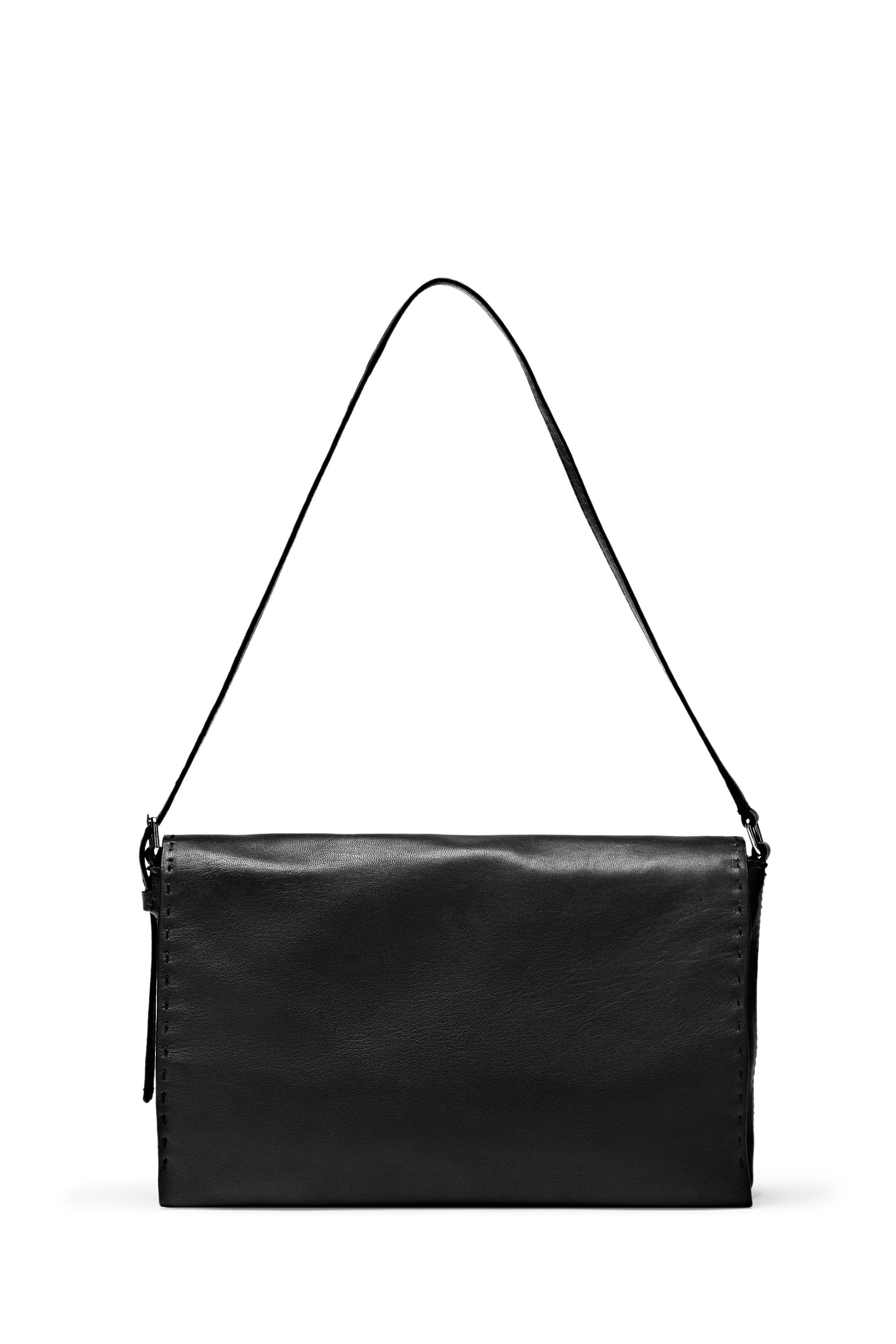 Nappa leather crossbody bag with topstitching — BLACK
