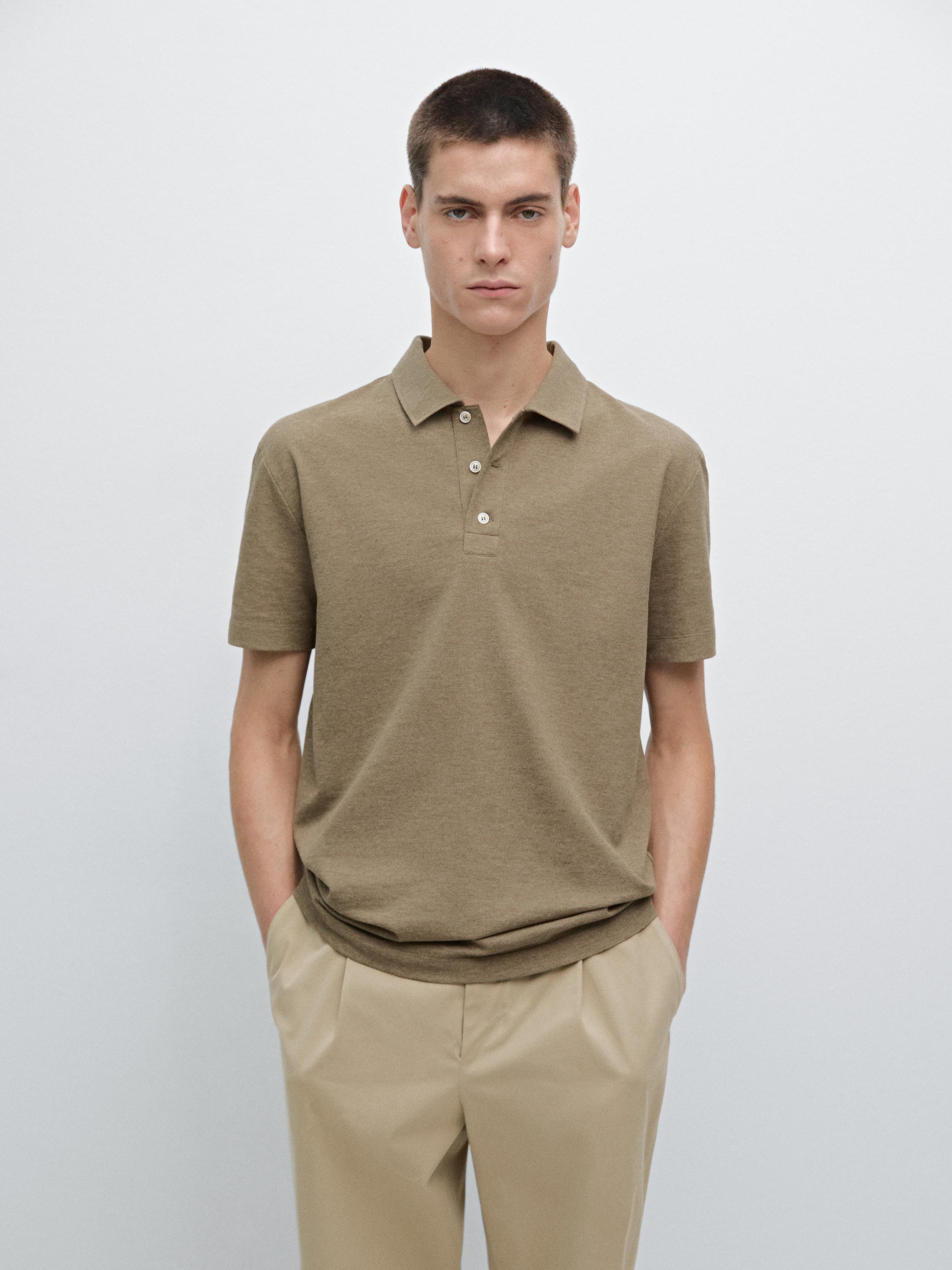 Short sleeve cotton melange polo shirt