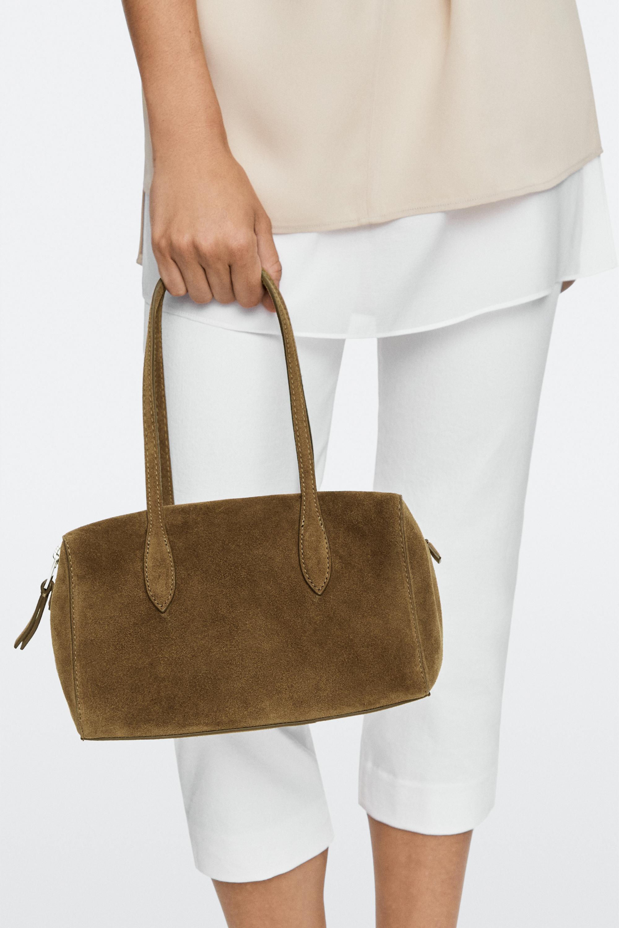 Split suede leather mini satchel bag