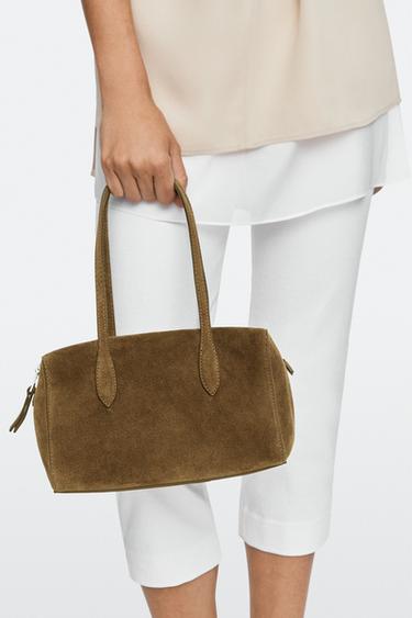 Mini split suede leather satchel — KHAKI GREEN 1