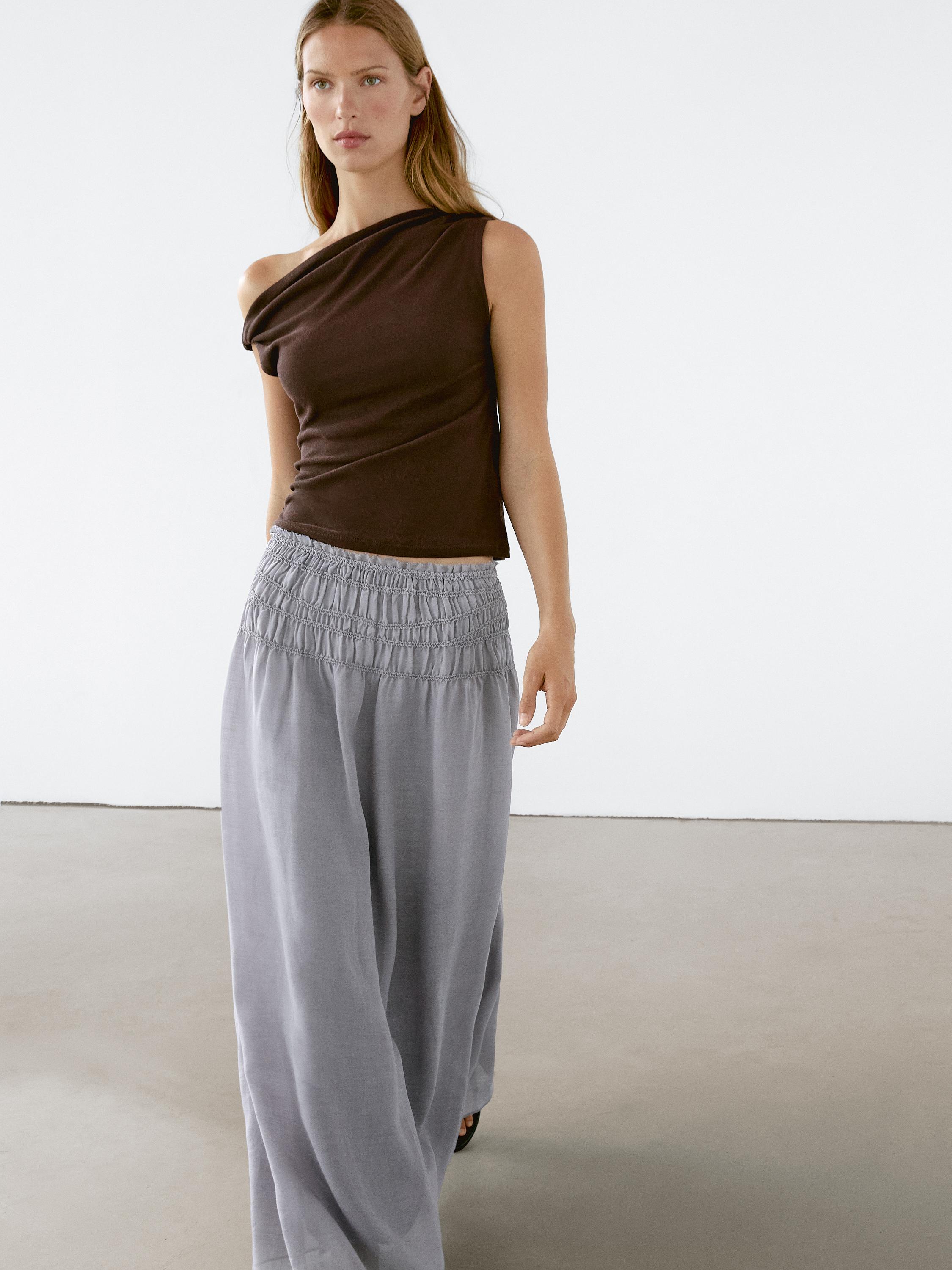 Long flowing skirt with gathered detail