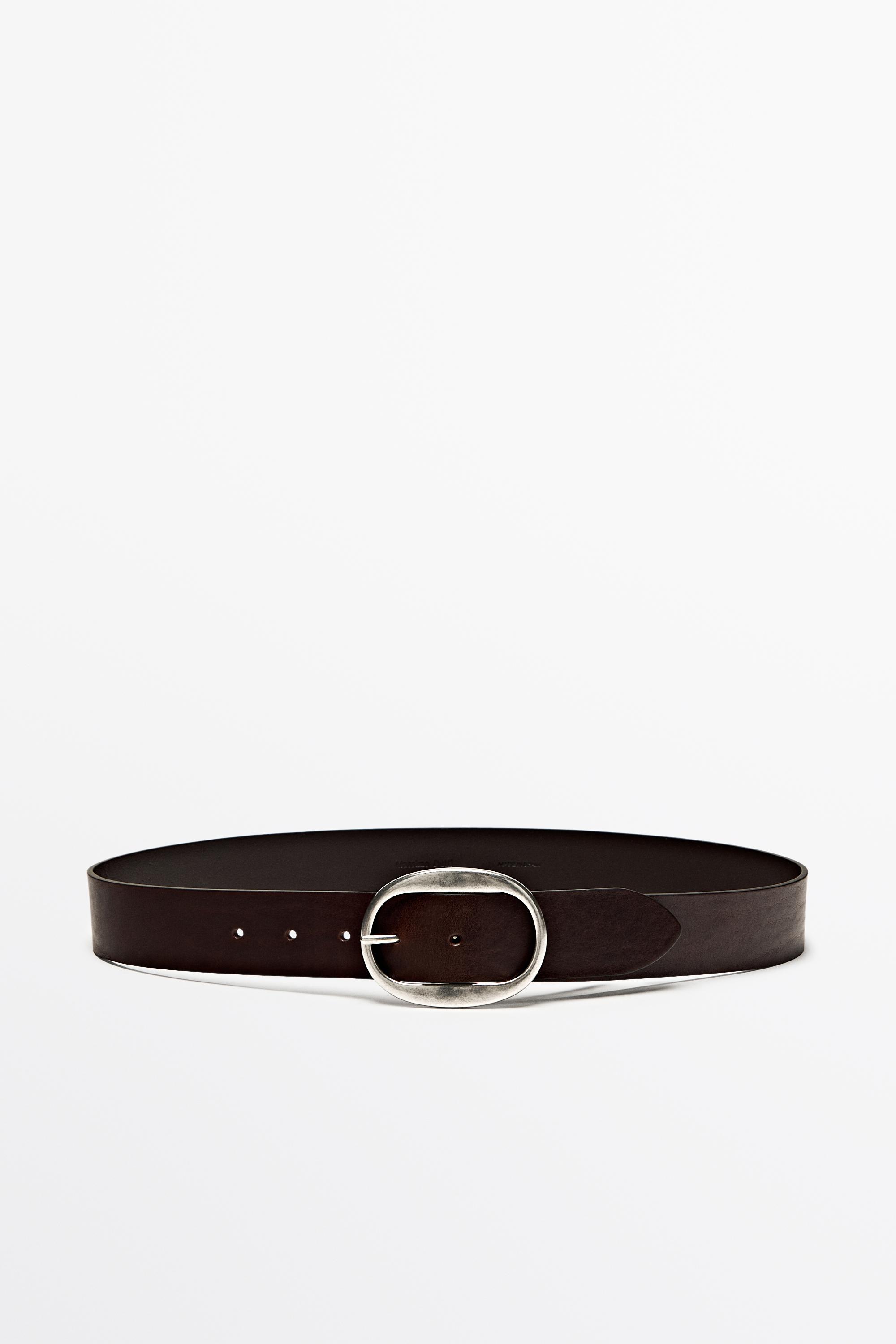 Nappa leather belt with oval buckle — BROWN
