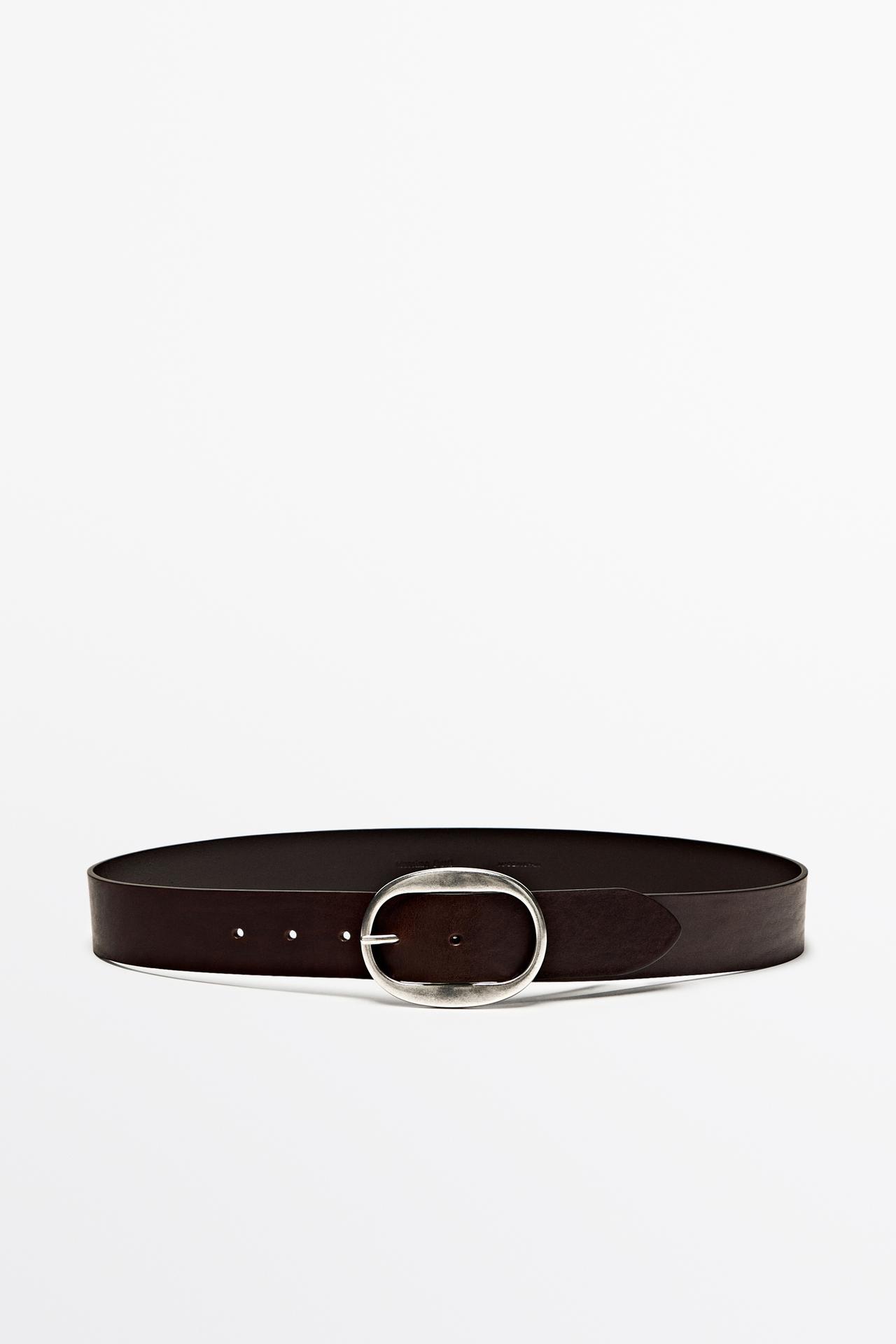 Nappa leather belt with oval buckle — BROWN