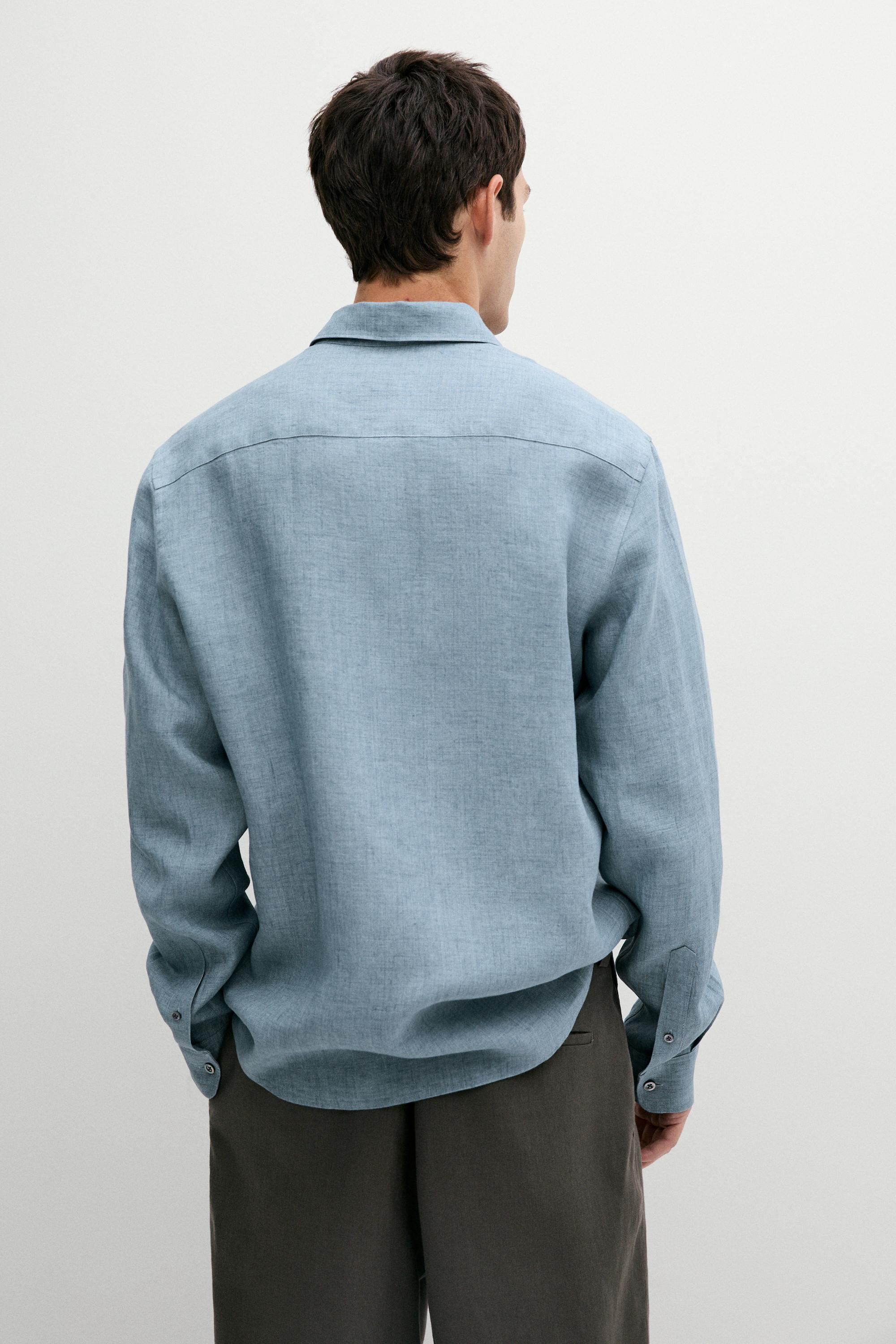 Regular fit 100% linen delavé shirt — DEEP BLUE