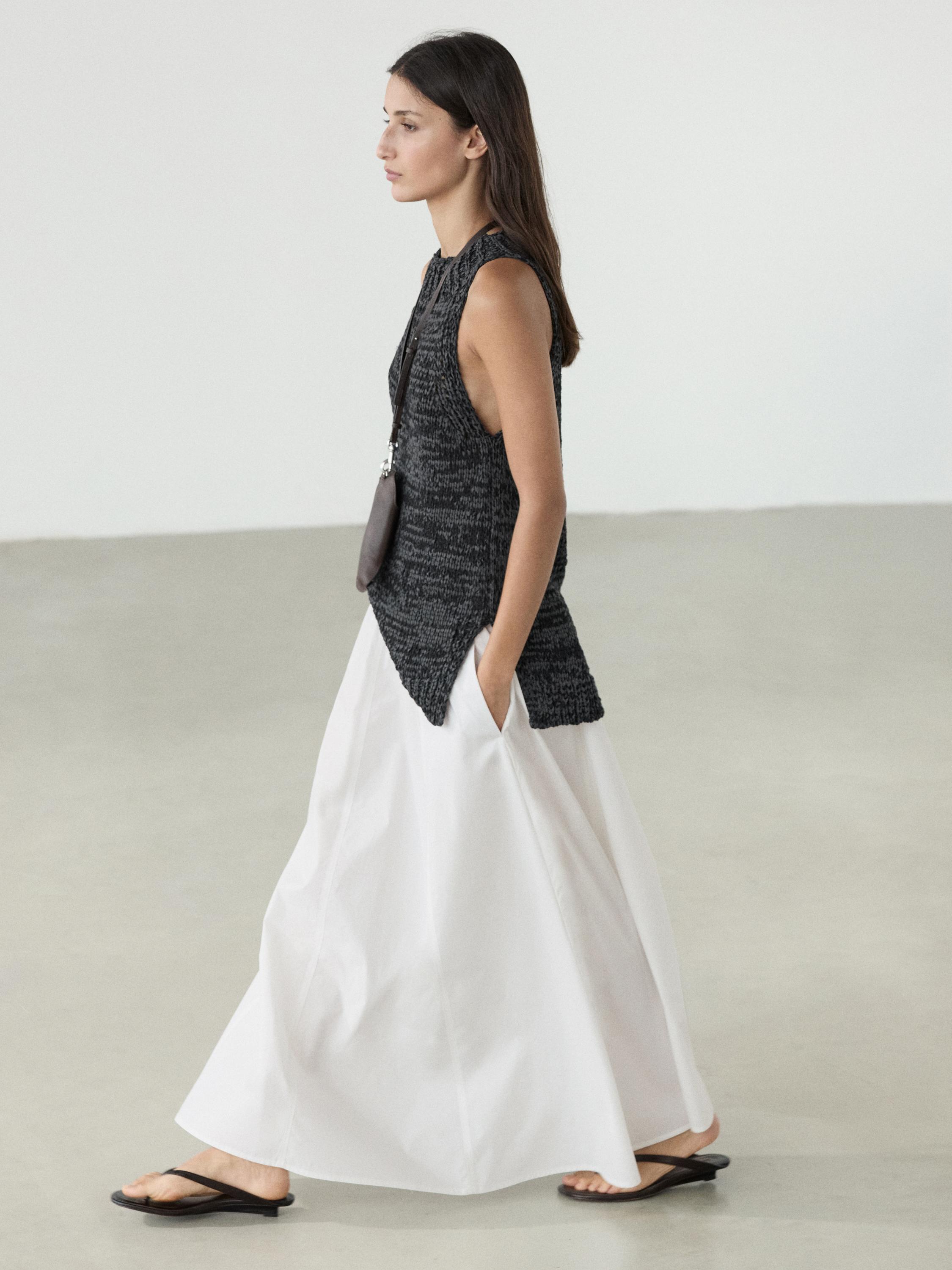 Long gathered poplin skirt — WHITE