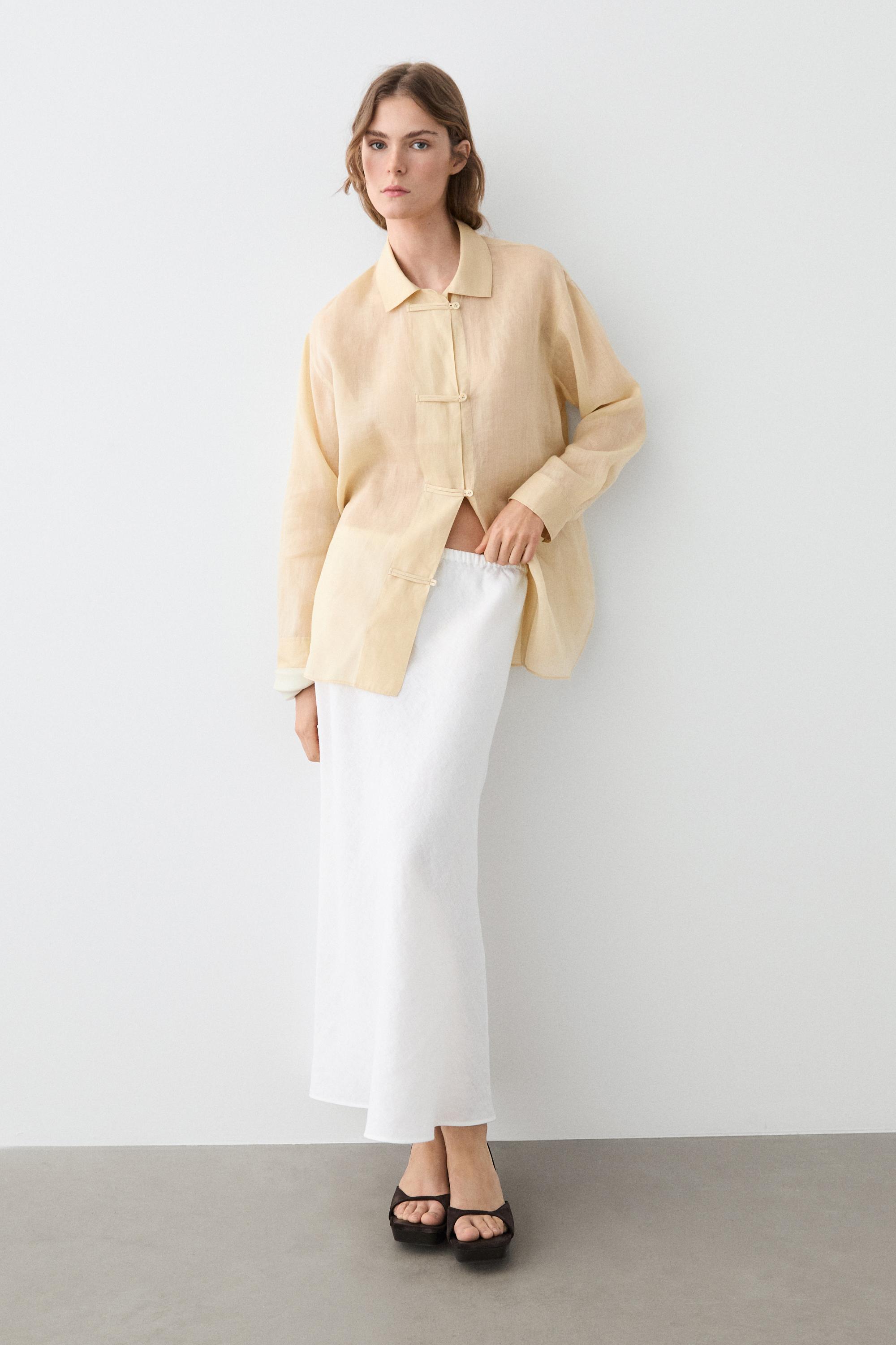 Flowing total look 100% ramie shirt — BEIGE