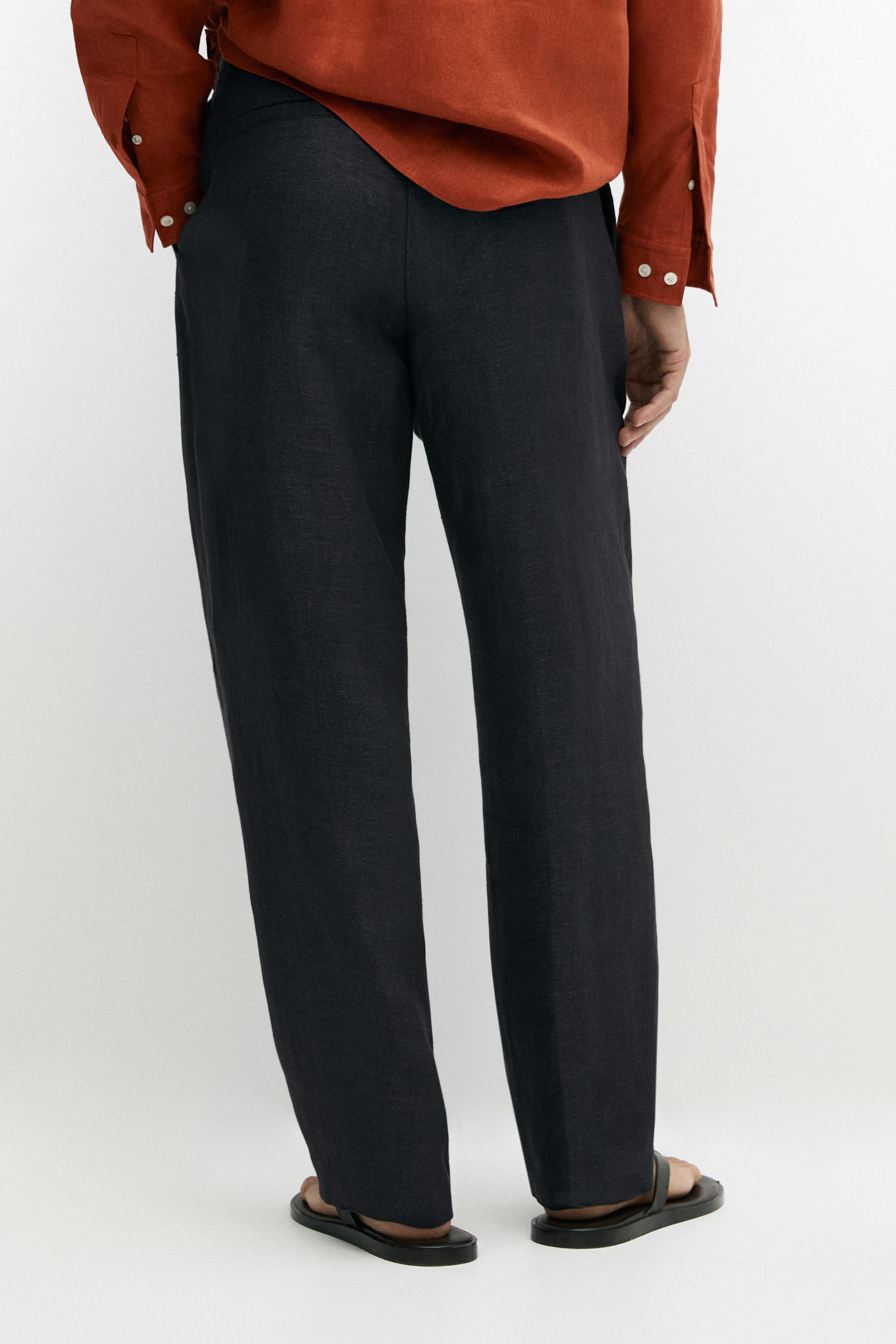 100% linen total look melange trousers — INK BLUE